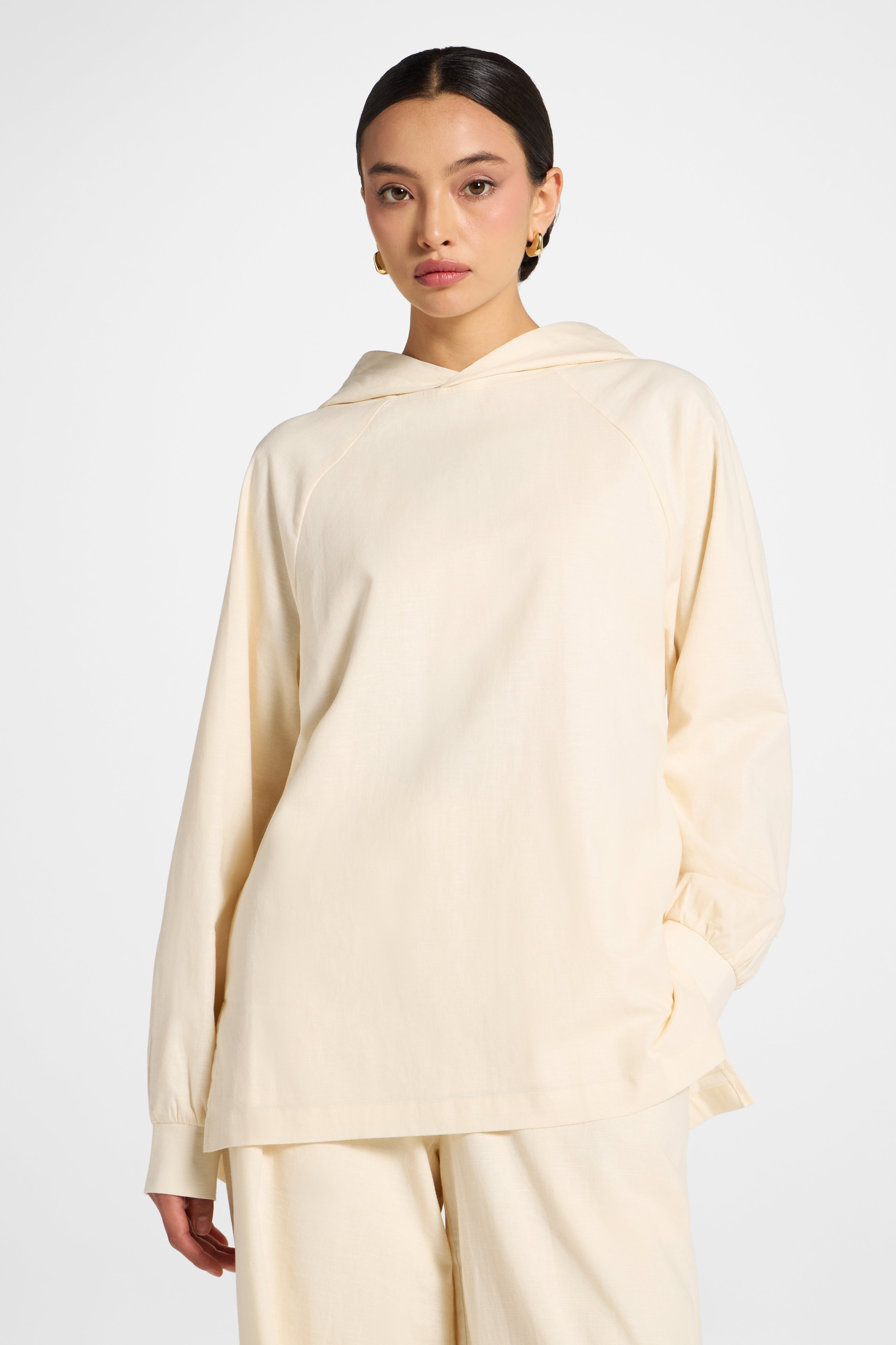 Cotton Linen Hoodie - Off White Abayas Veiled