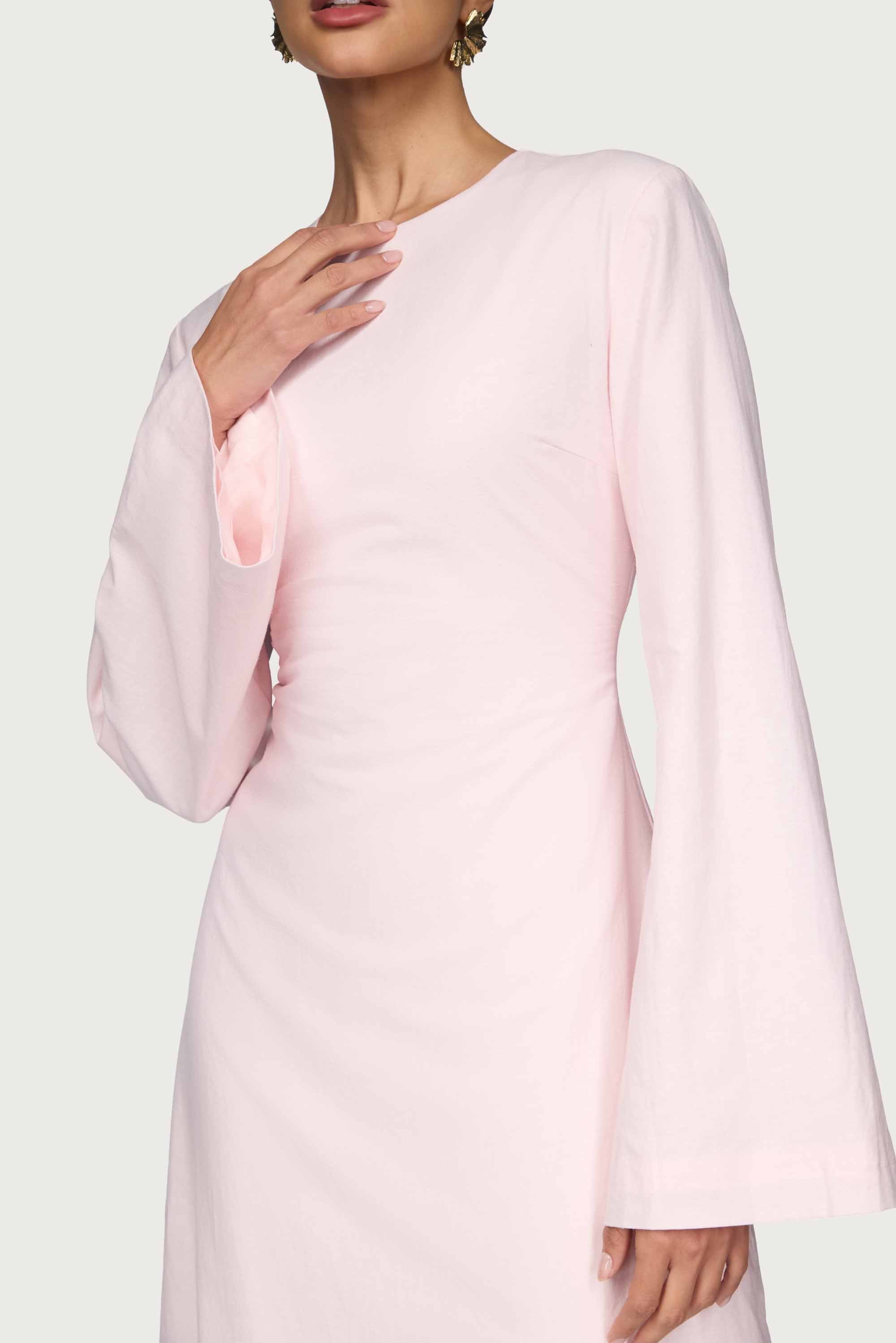 Cotton Linen Lace Up Back Maxi Dress - Hint of Pink Abayas Veiled