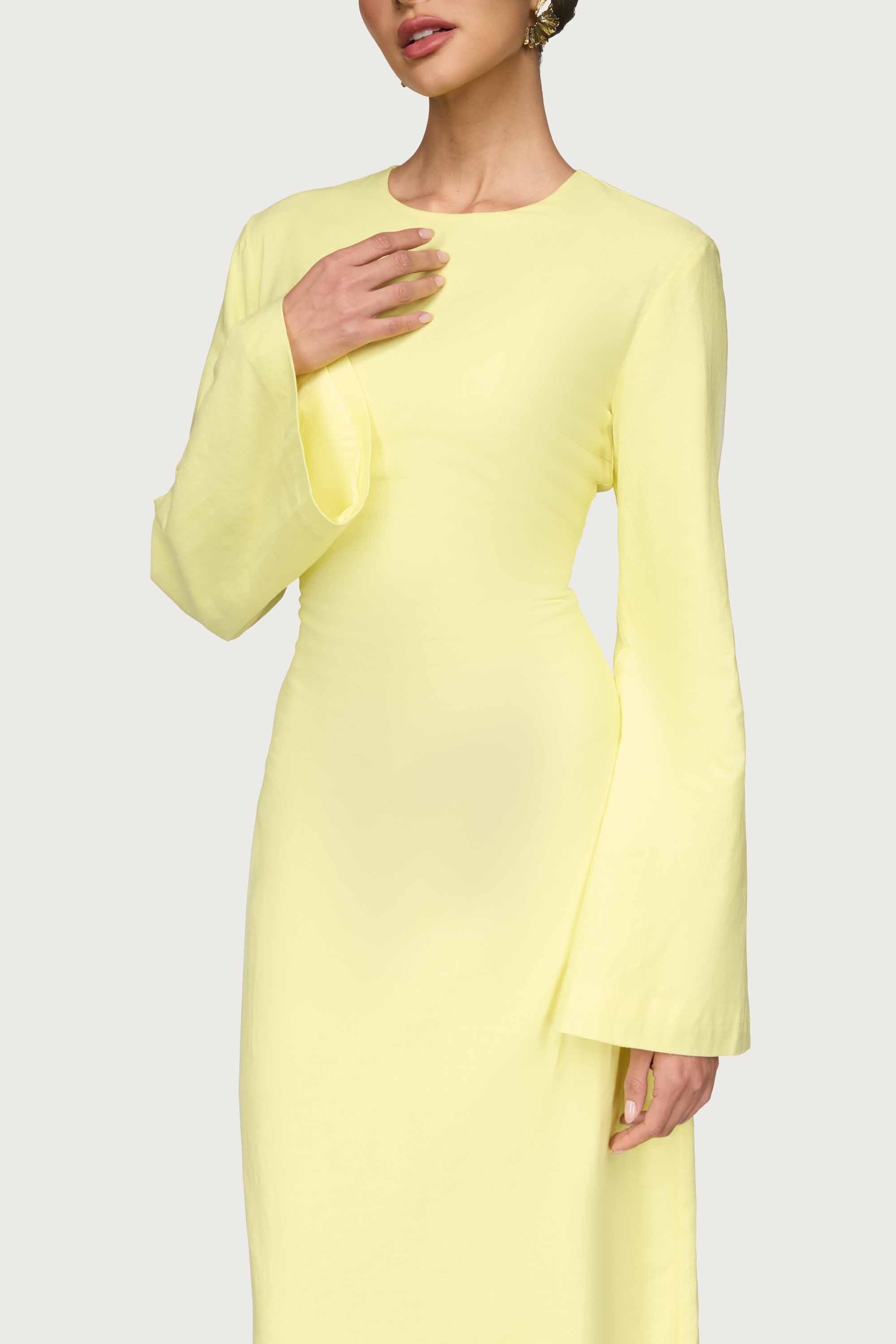 Cotton Linen Lace Up Back Maxi Dress - Limon Abayas Veiled