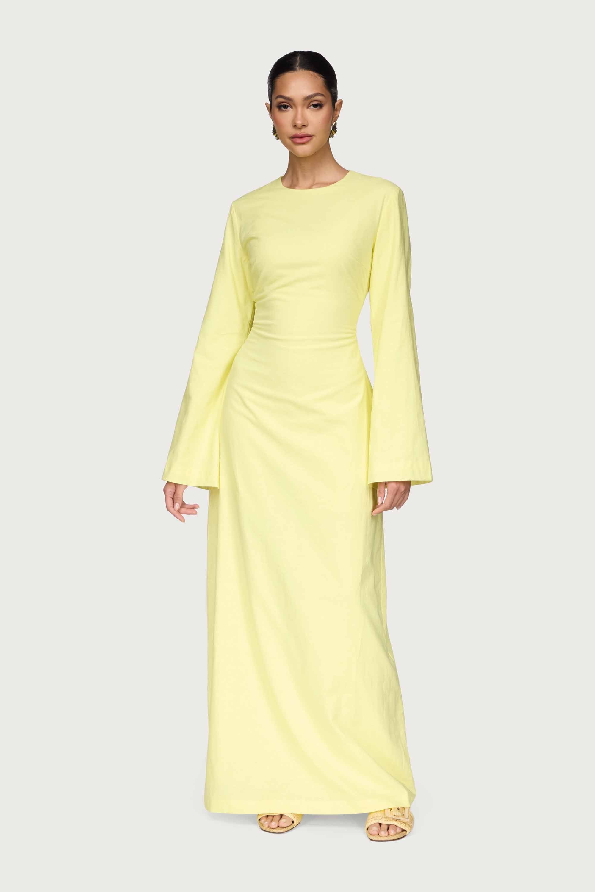 Cotton Linen Lace Up Back Maxi Dress - Limon Abayas Veiled