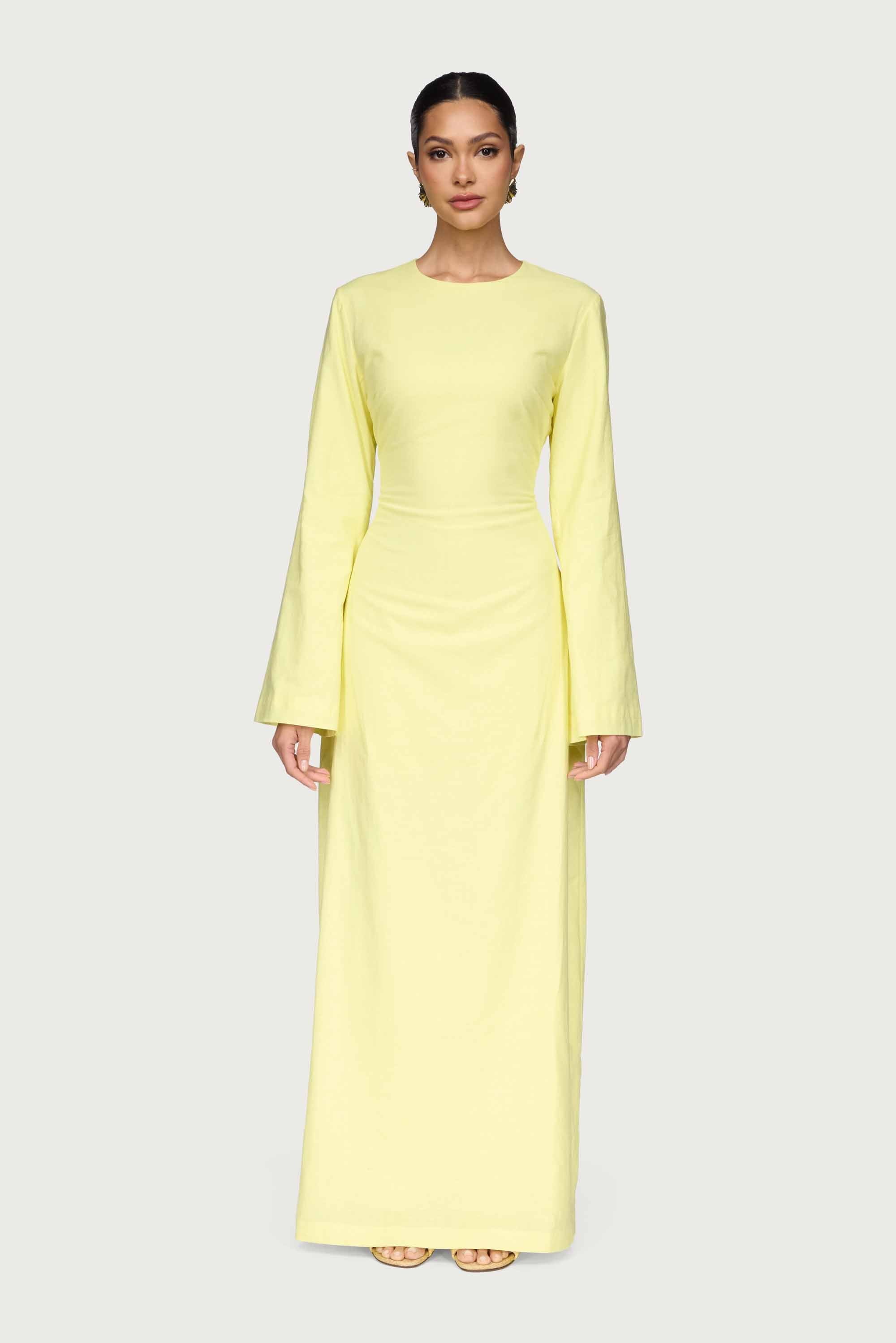 Cotton Linen Lace Up Back Maxi Dress