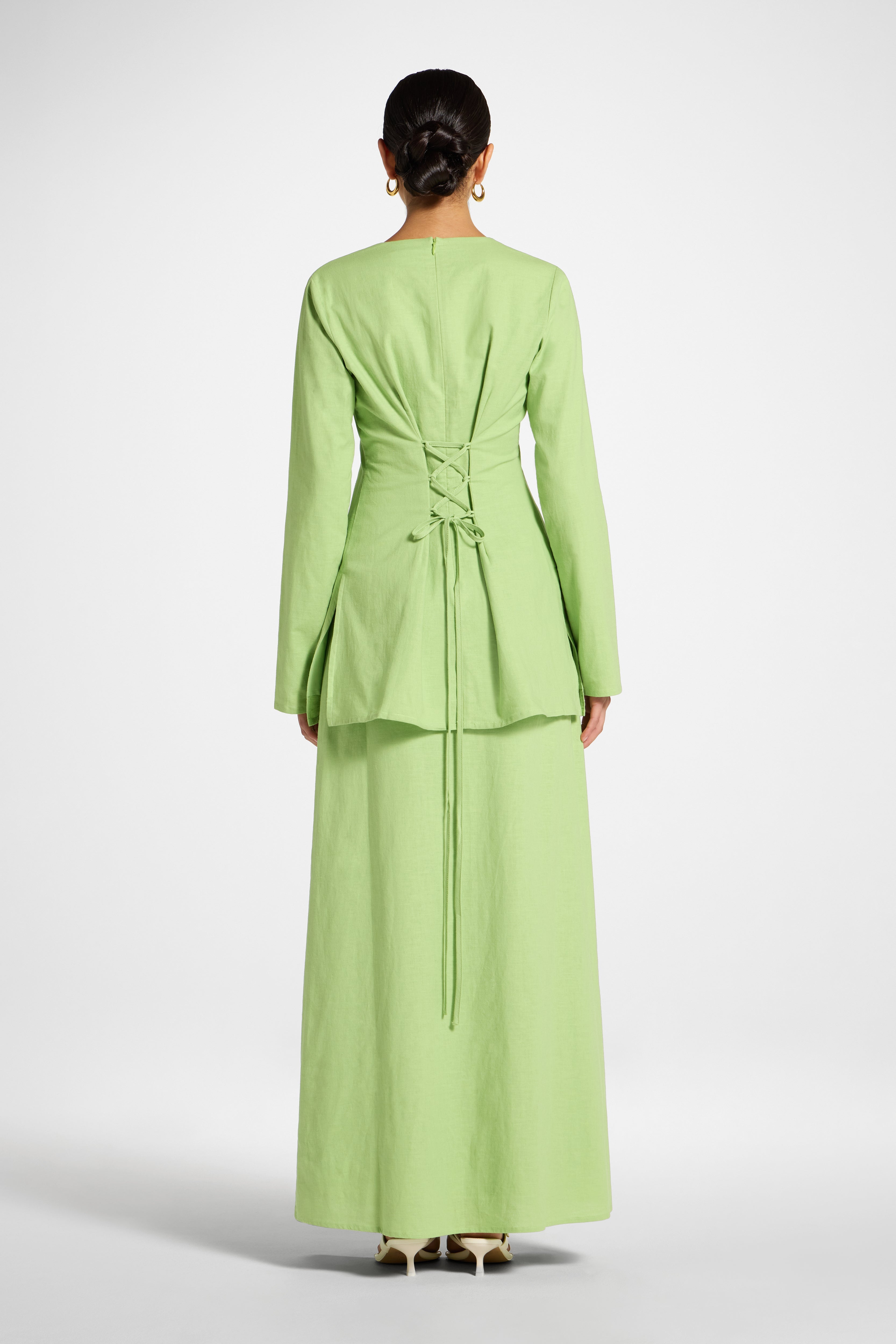 Cotton Linen Lace Up Back Top - Kiwi Abayas Veiled