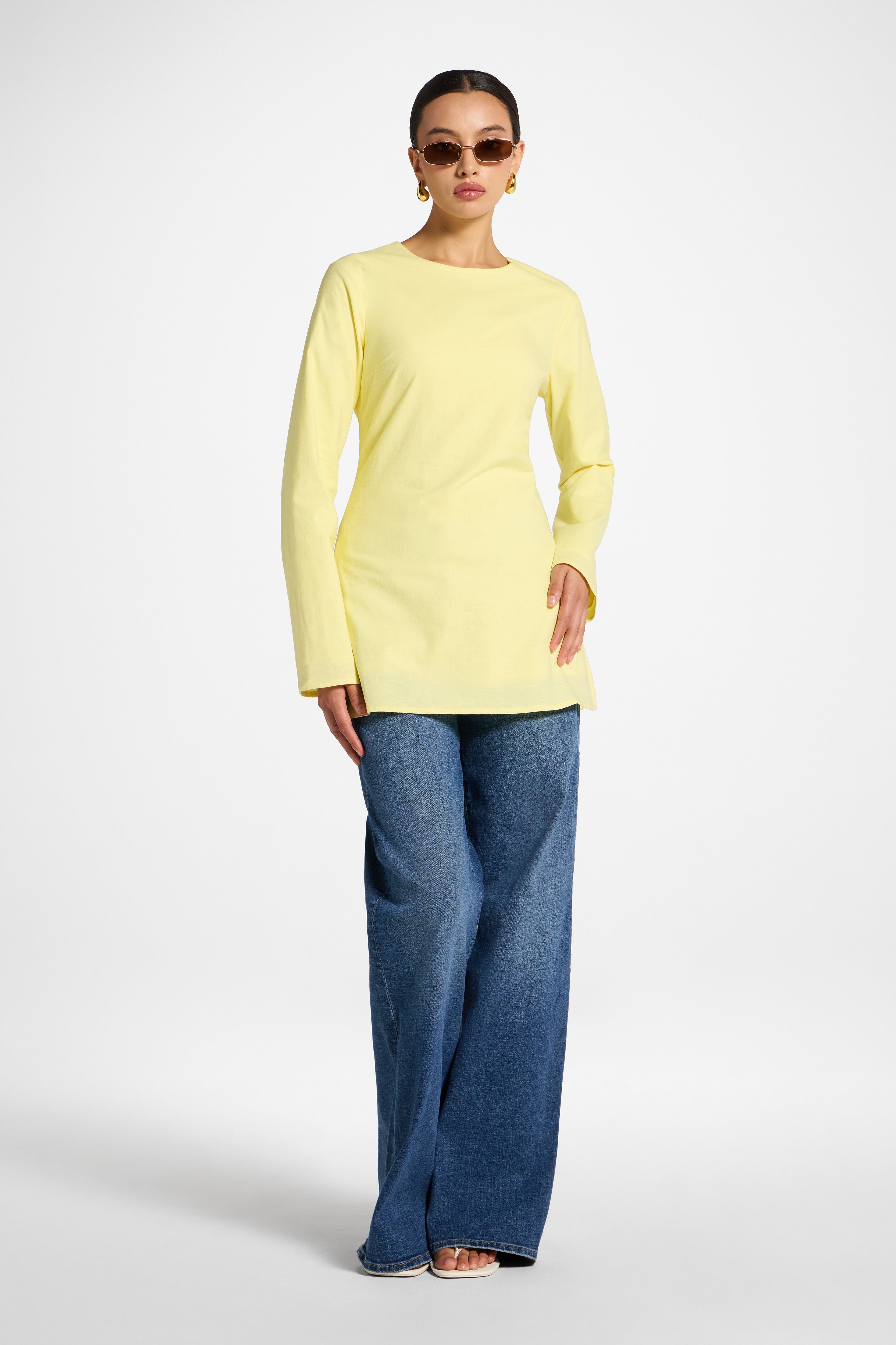 Cotton Linen Lace Up Back Top - Limon Abayas Veiled