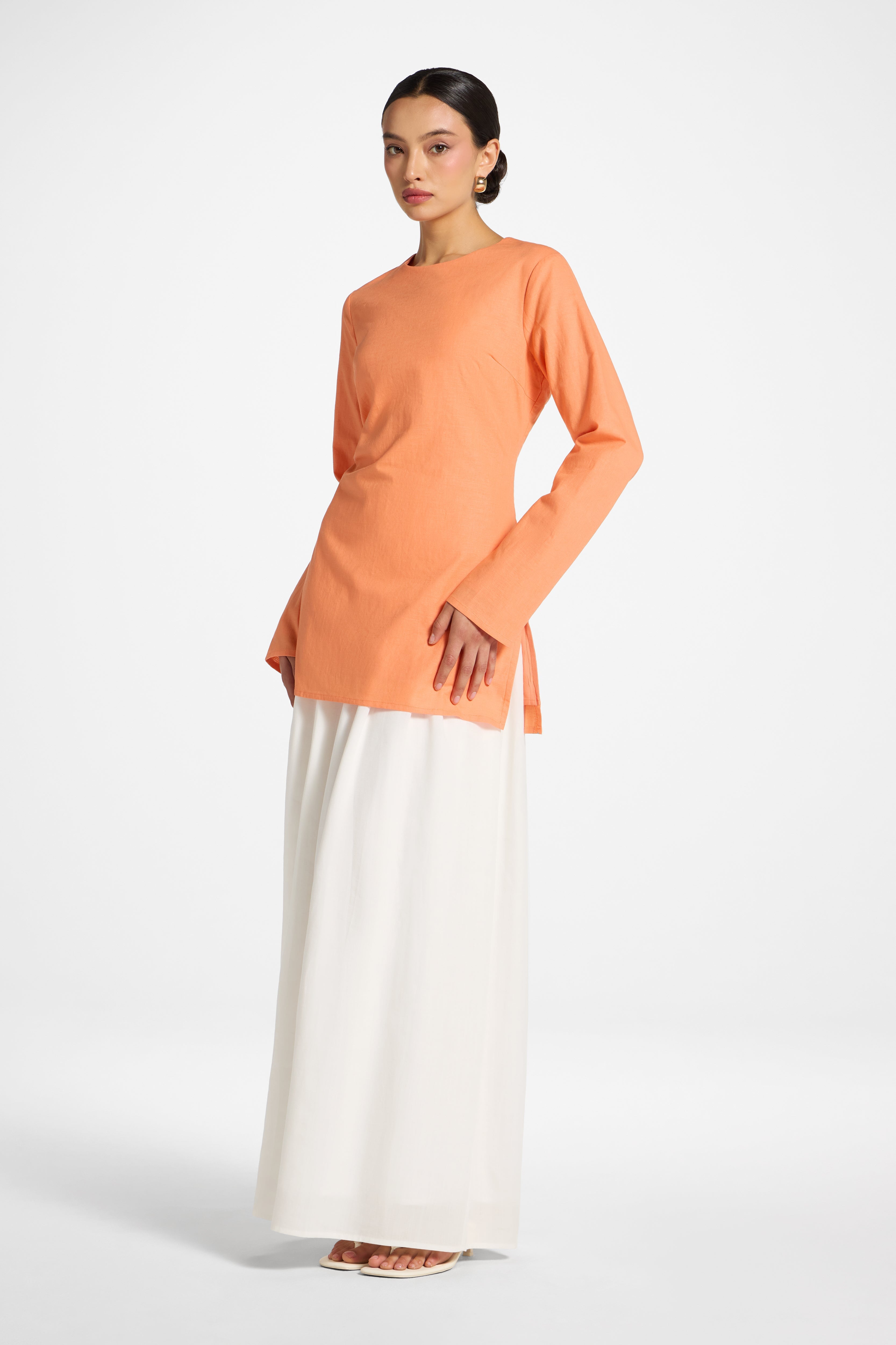 Cotton Linen Lace Up Back Top - Sunset Abayas Veiled