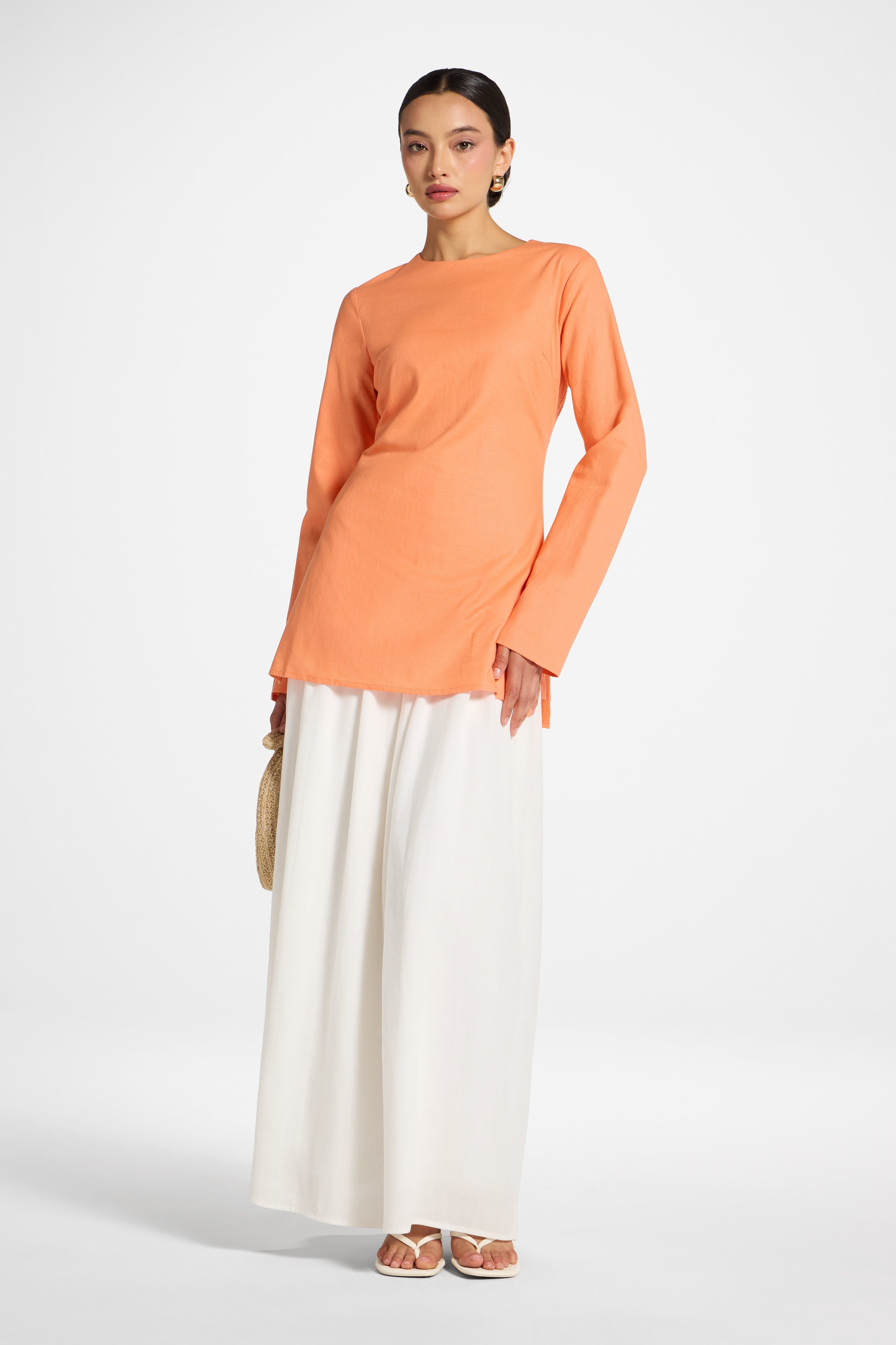 Cotton Linen Lace Up Back Top - Sunset Abayas Veiled
