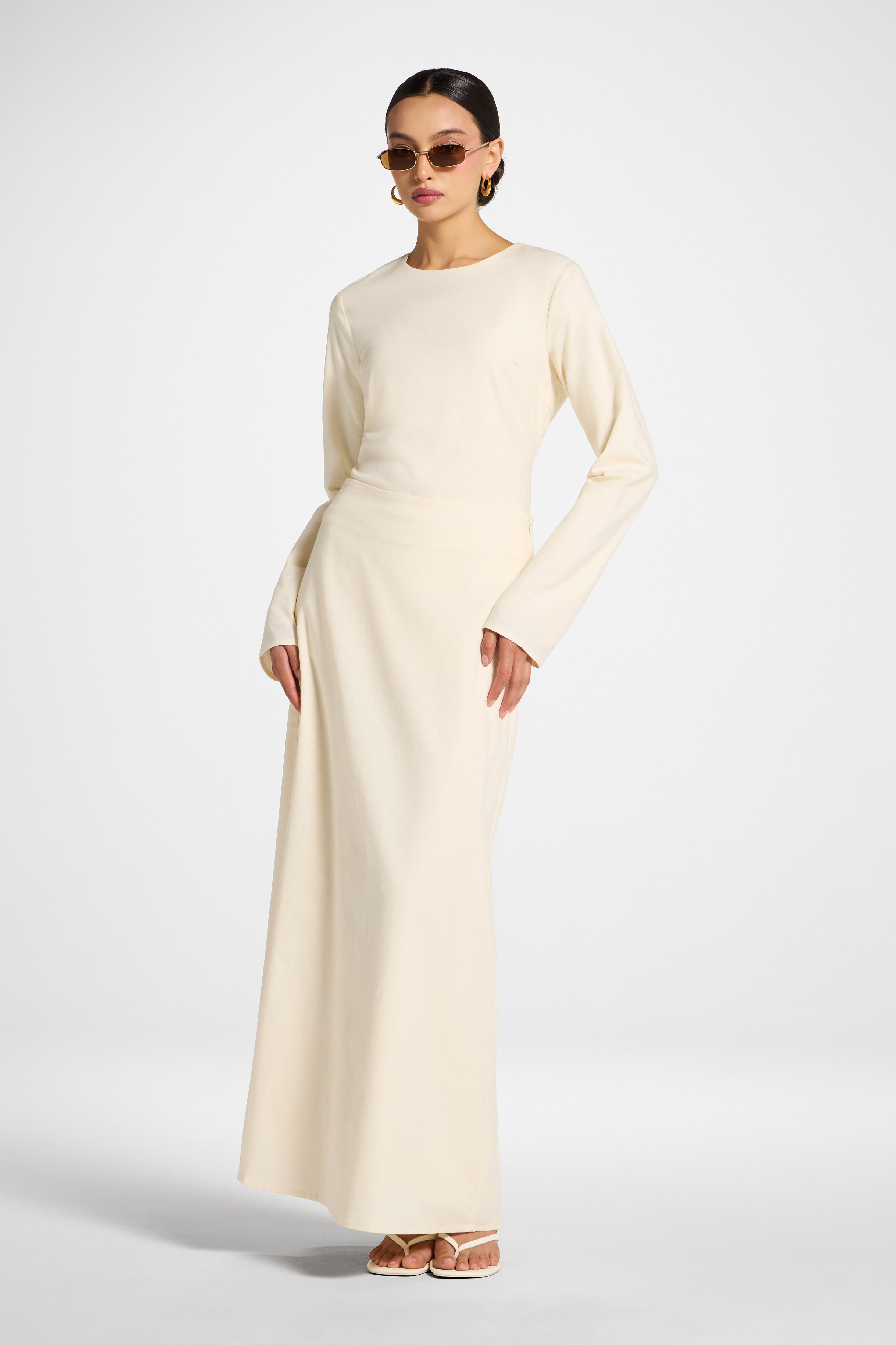 Cotton Linen Maxi Skirt - Off White Abayas Veiled