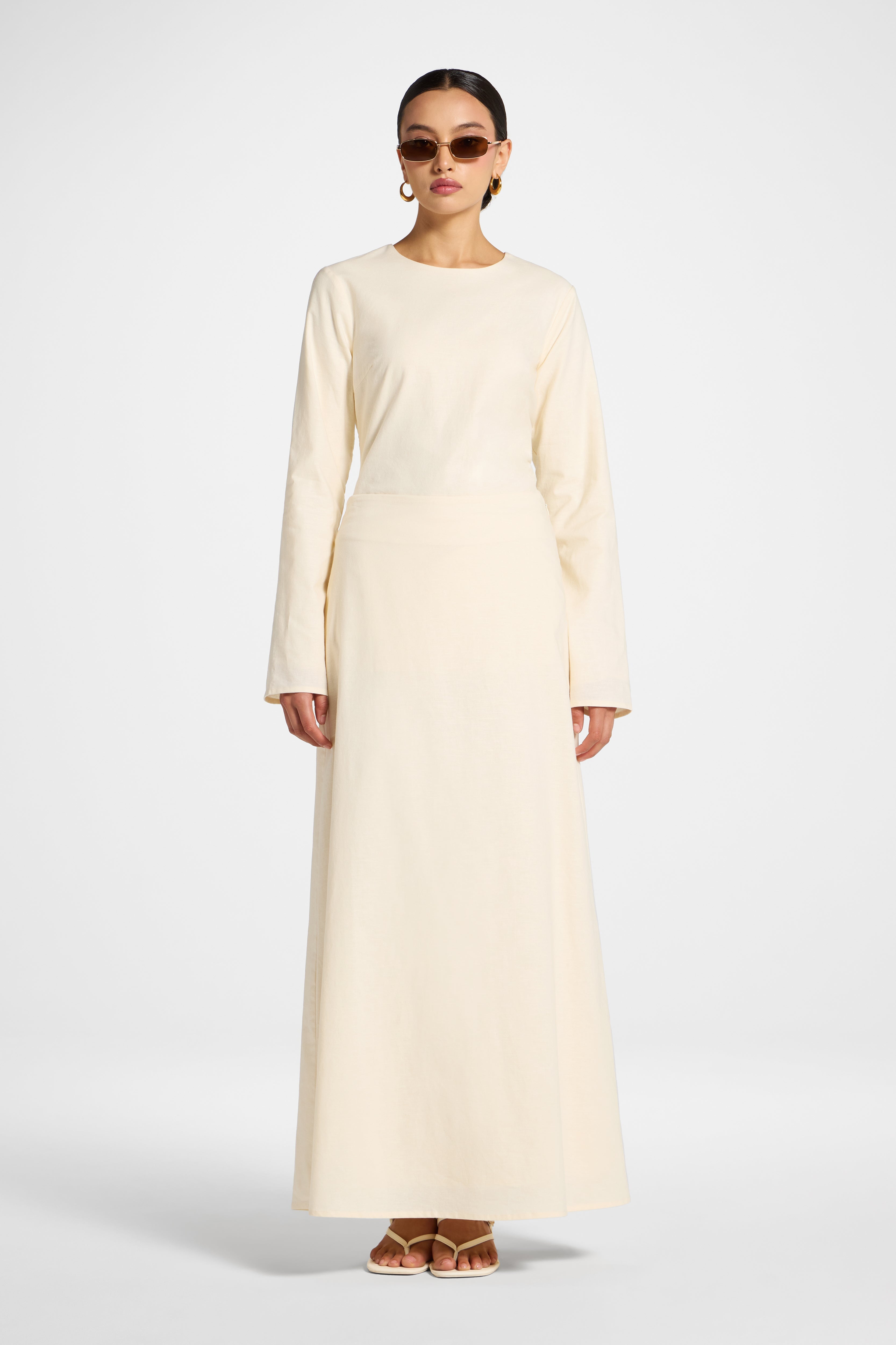 Cotton Linen Maxi Skirt - Off White Abayas Veiled