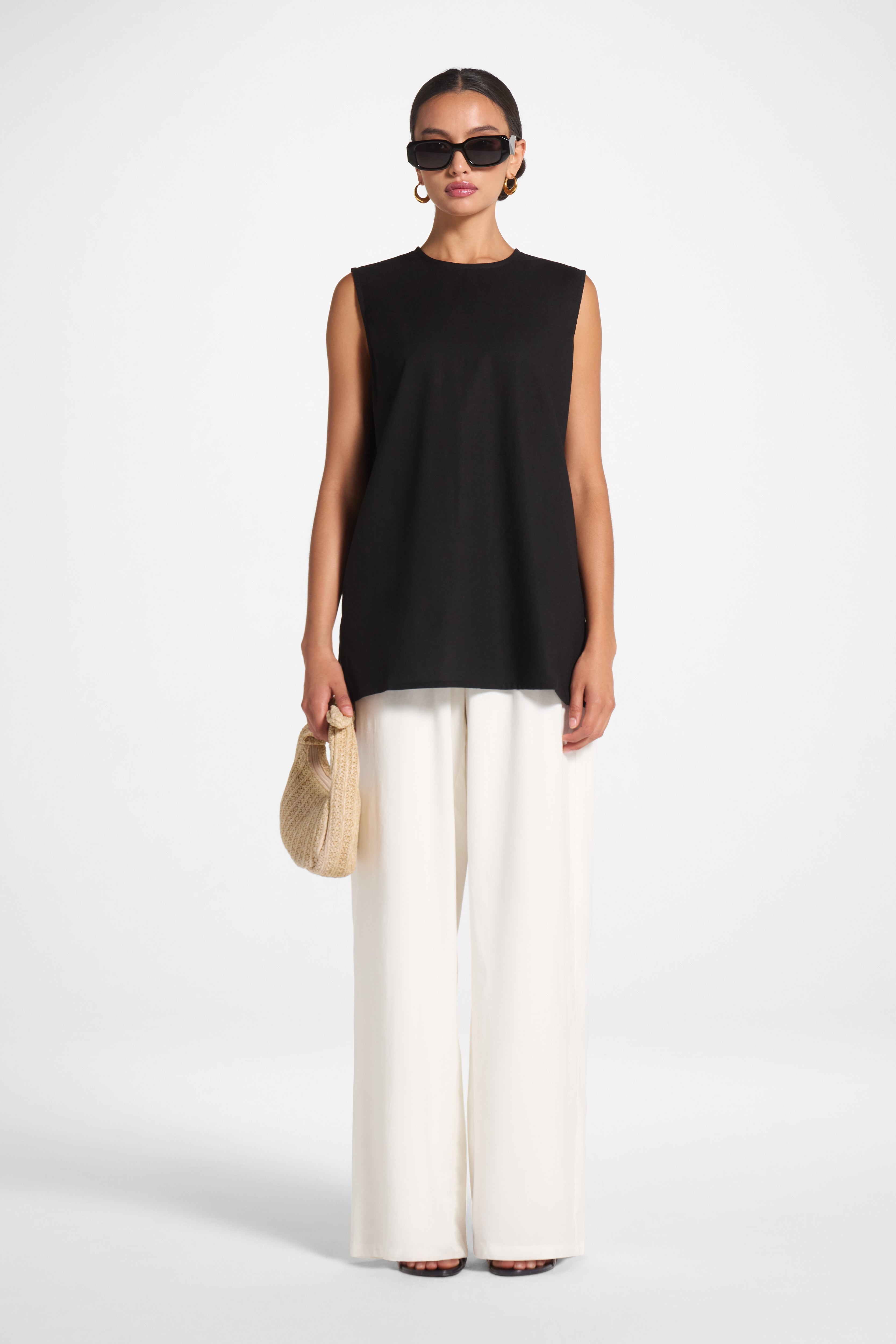 Cotton Linen Tank Top - Black Veiled
