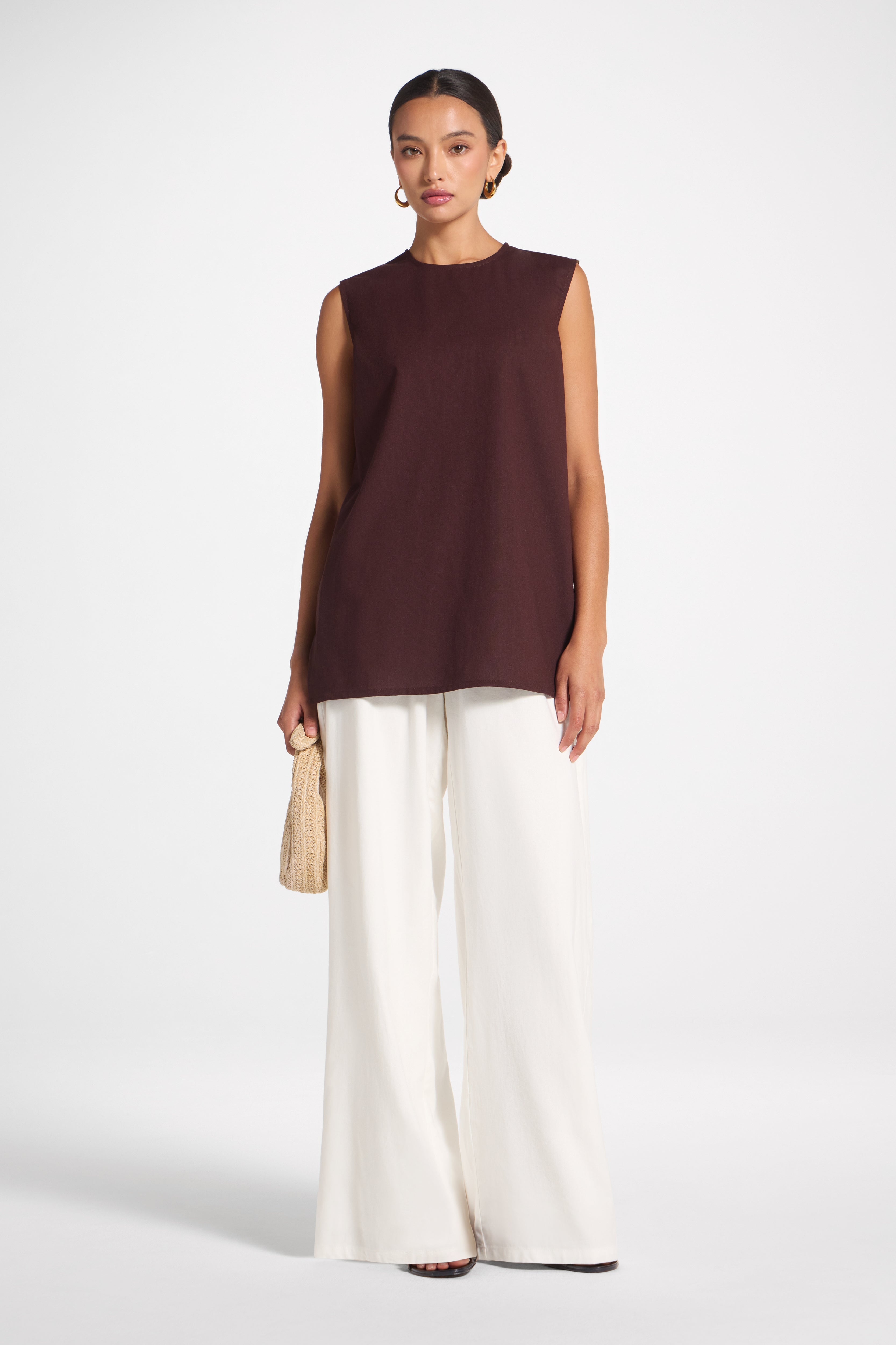 Cotton Linen Tank Top - Espresso Veiled