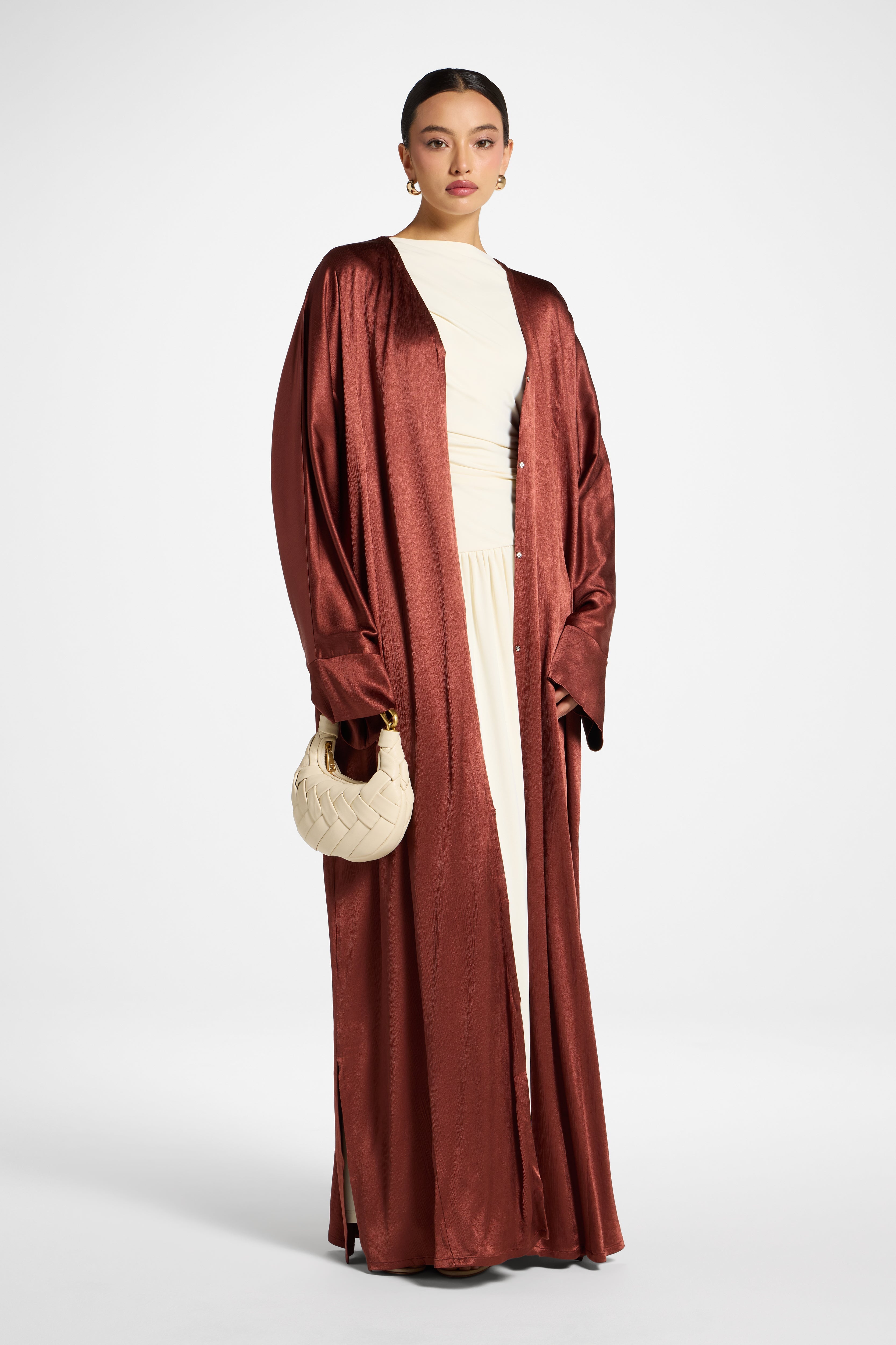 Cotton Open Abaya - Chocolate Raspberry Abayas Veiled
