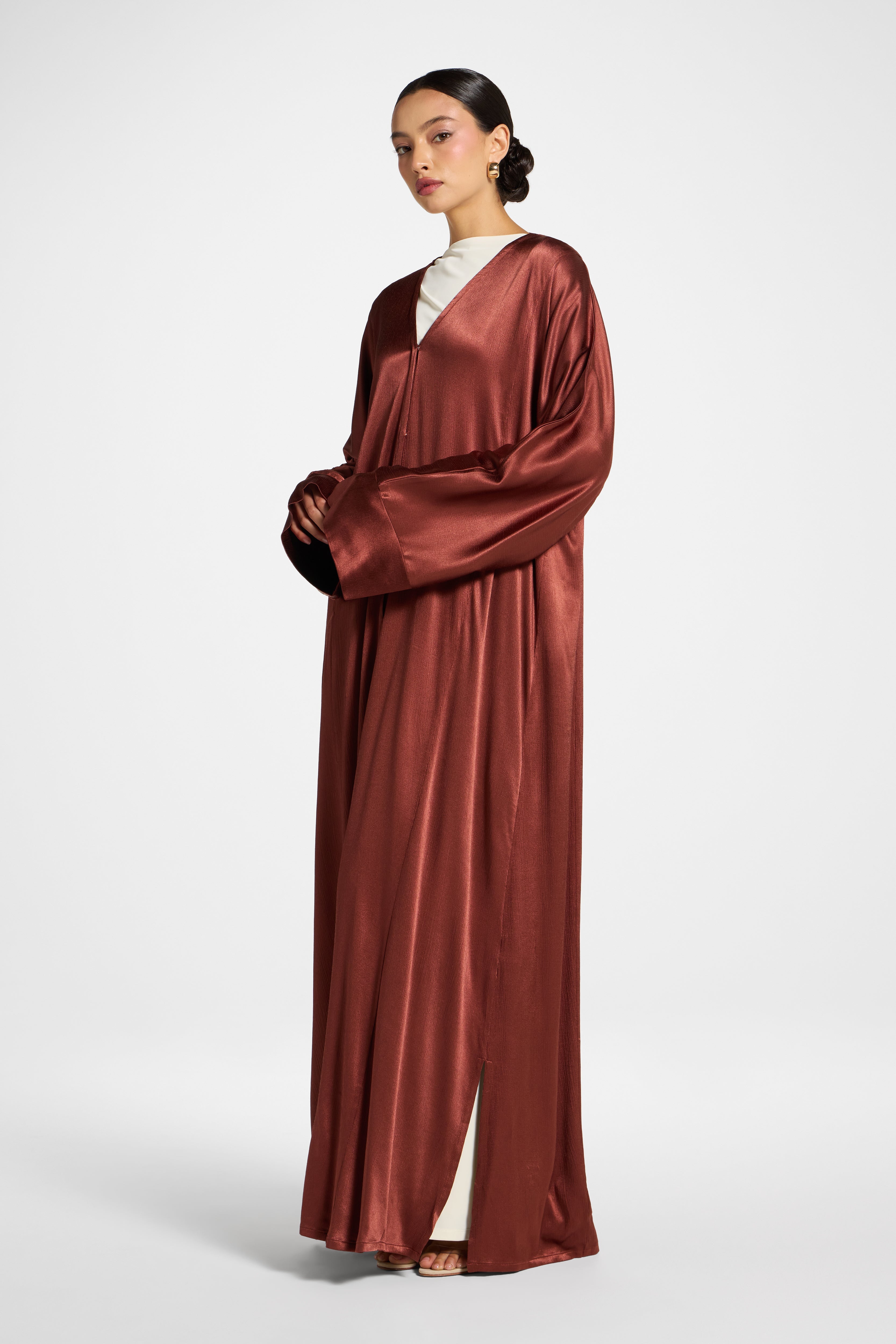 Cotton Open Abaya - Chocolate Raspberry Abayas Veiled