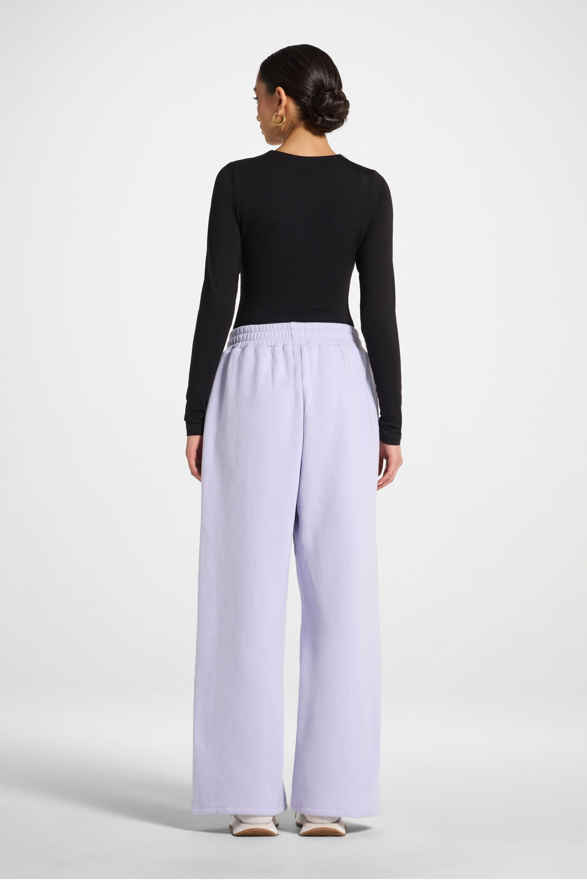 Cotton Pintuck Wide Leg Sweatpants - Lavender Abayas Veiled