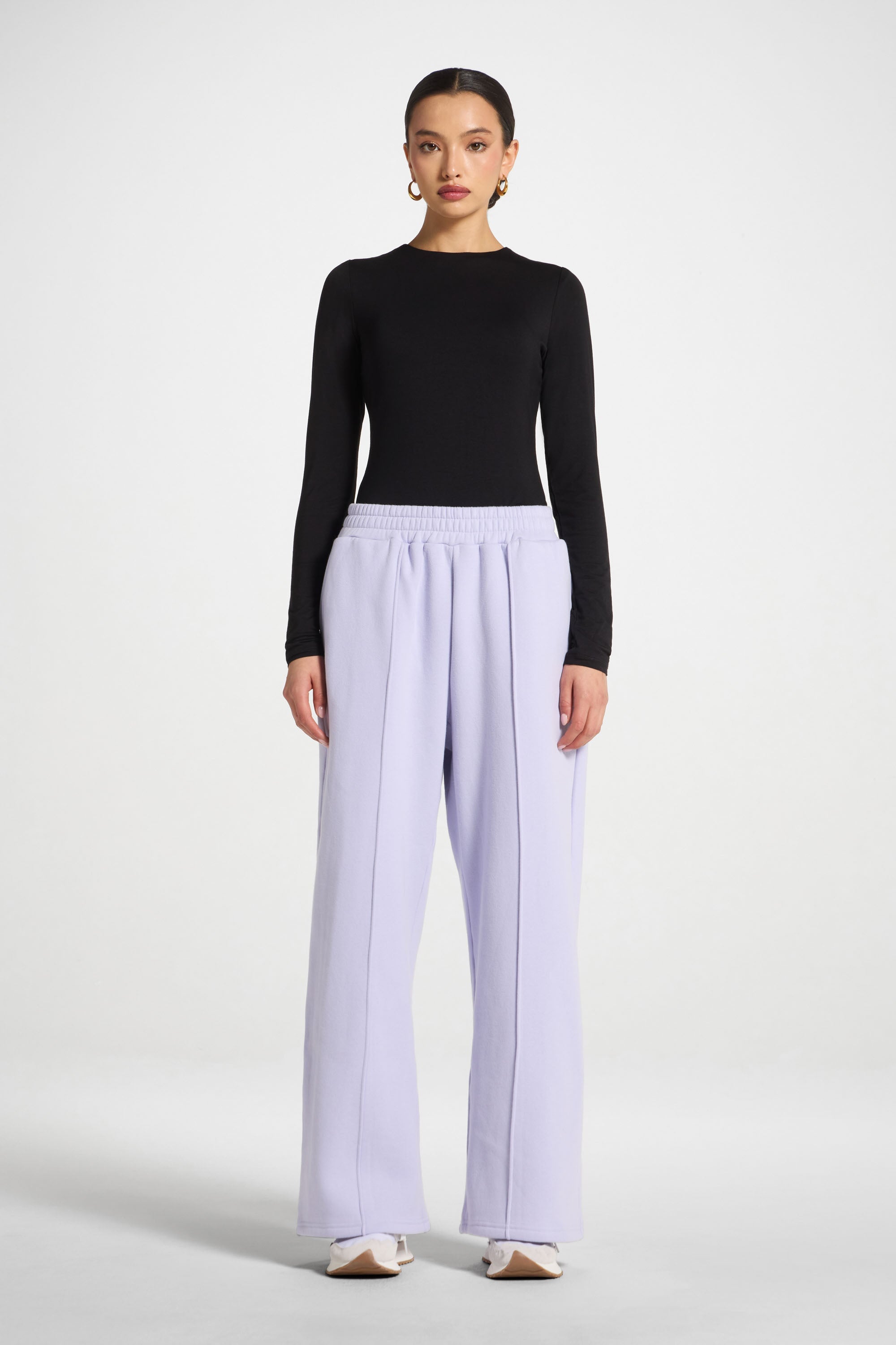 Cotton Pintuck Wide Leg Sweatpants - Lavender Abayas Veiled