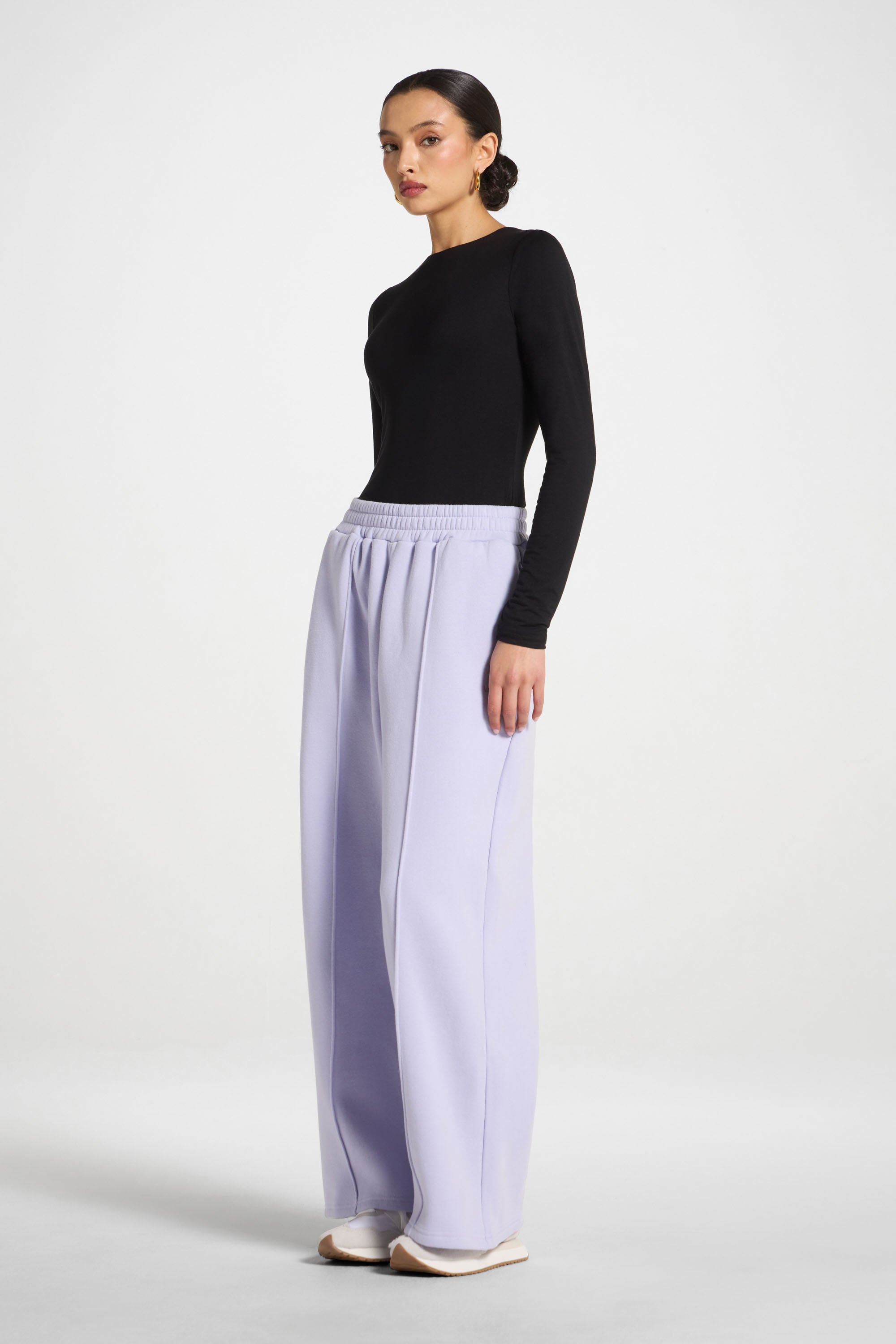 Cotton Pintuck Wide Leg Sweatpants - Lavender Abayas Veiled