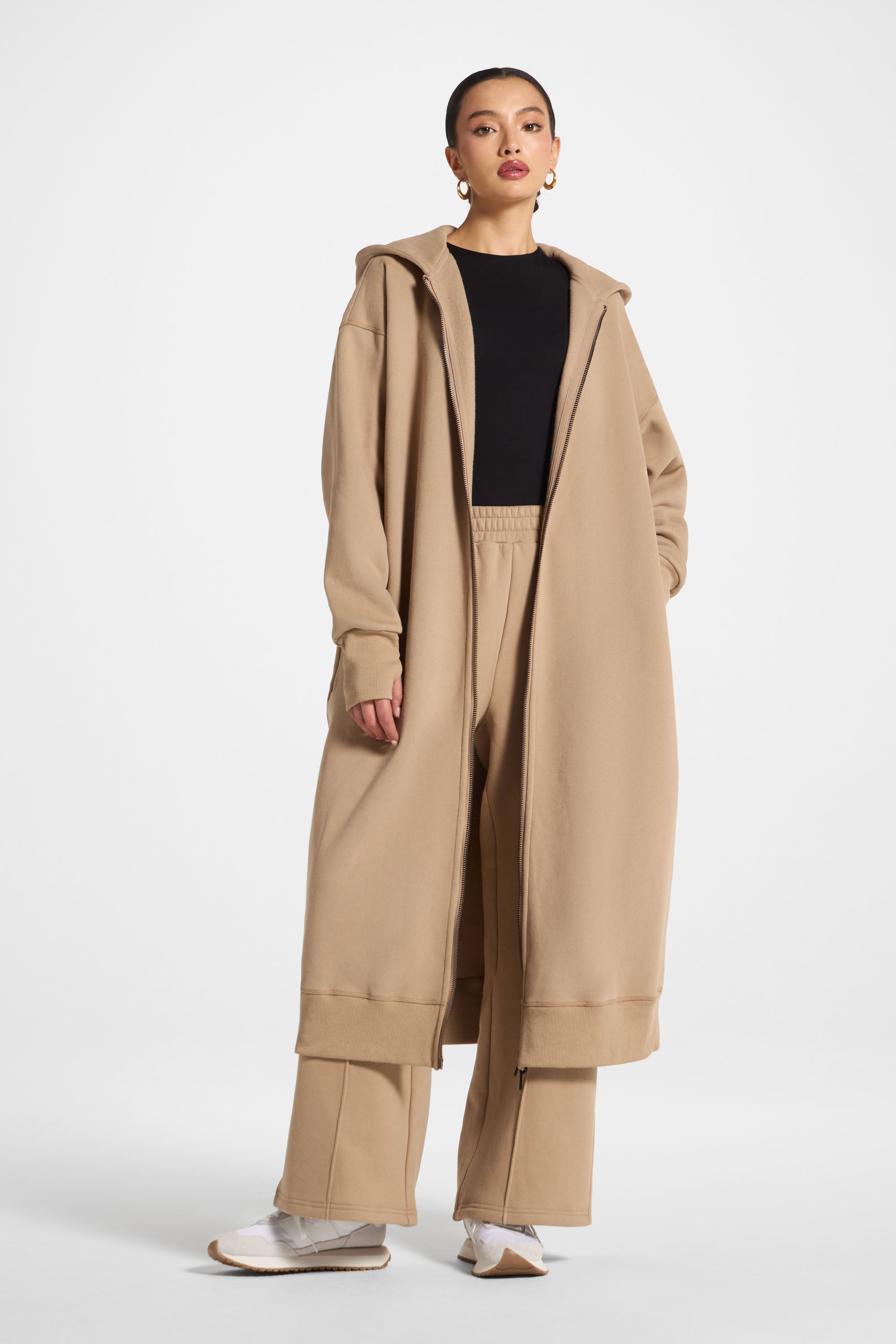 Cotton Pintuck Wide Leg Sweatpants - Mocha Abayas Veiled