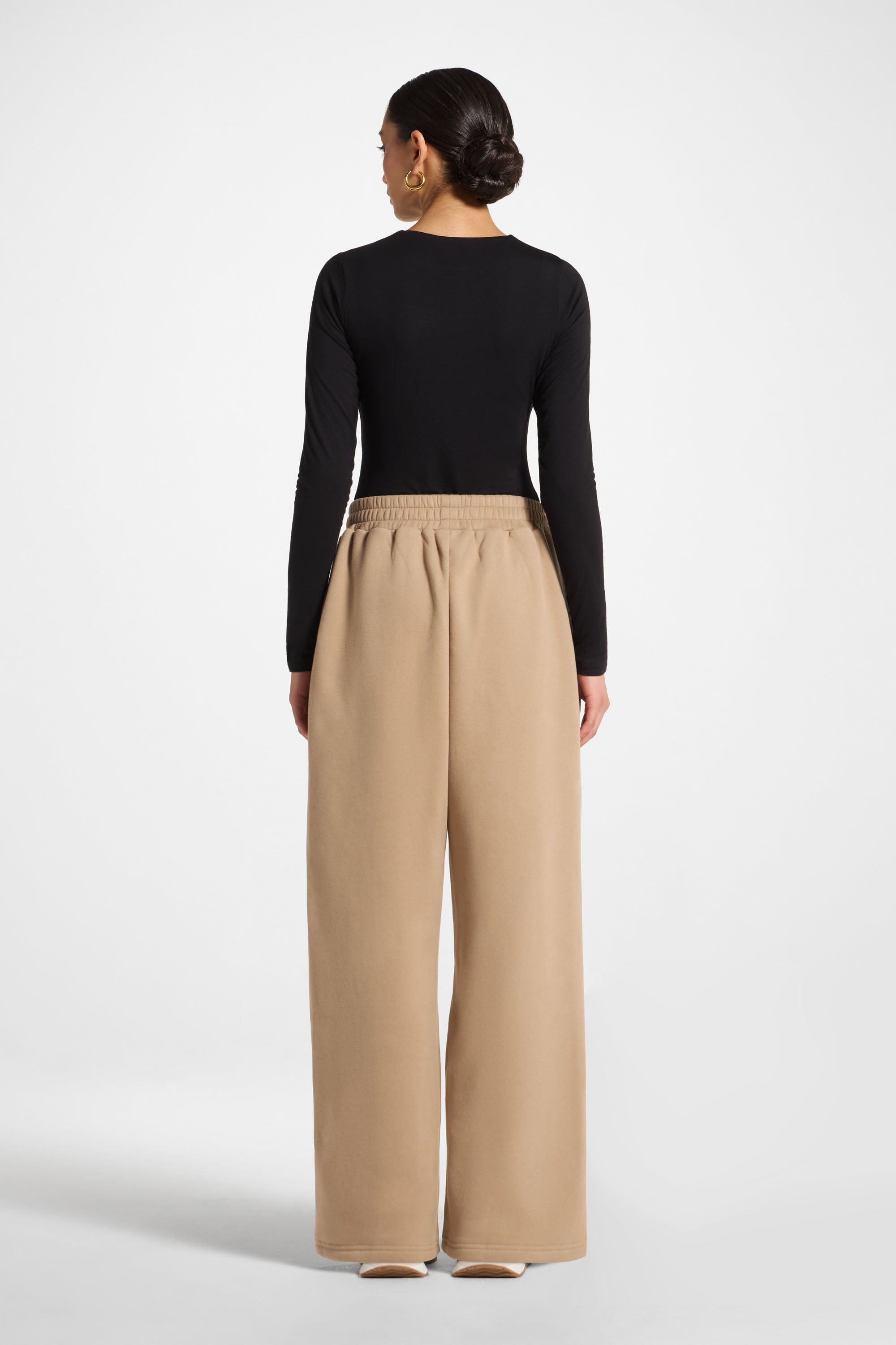 Cotton Pintuck Wide Leg Sweatpants - Mocha Abayas Veiled