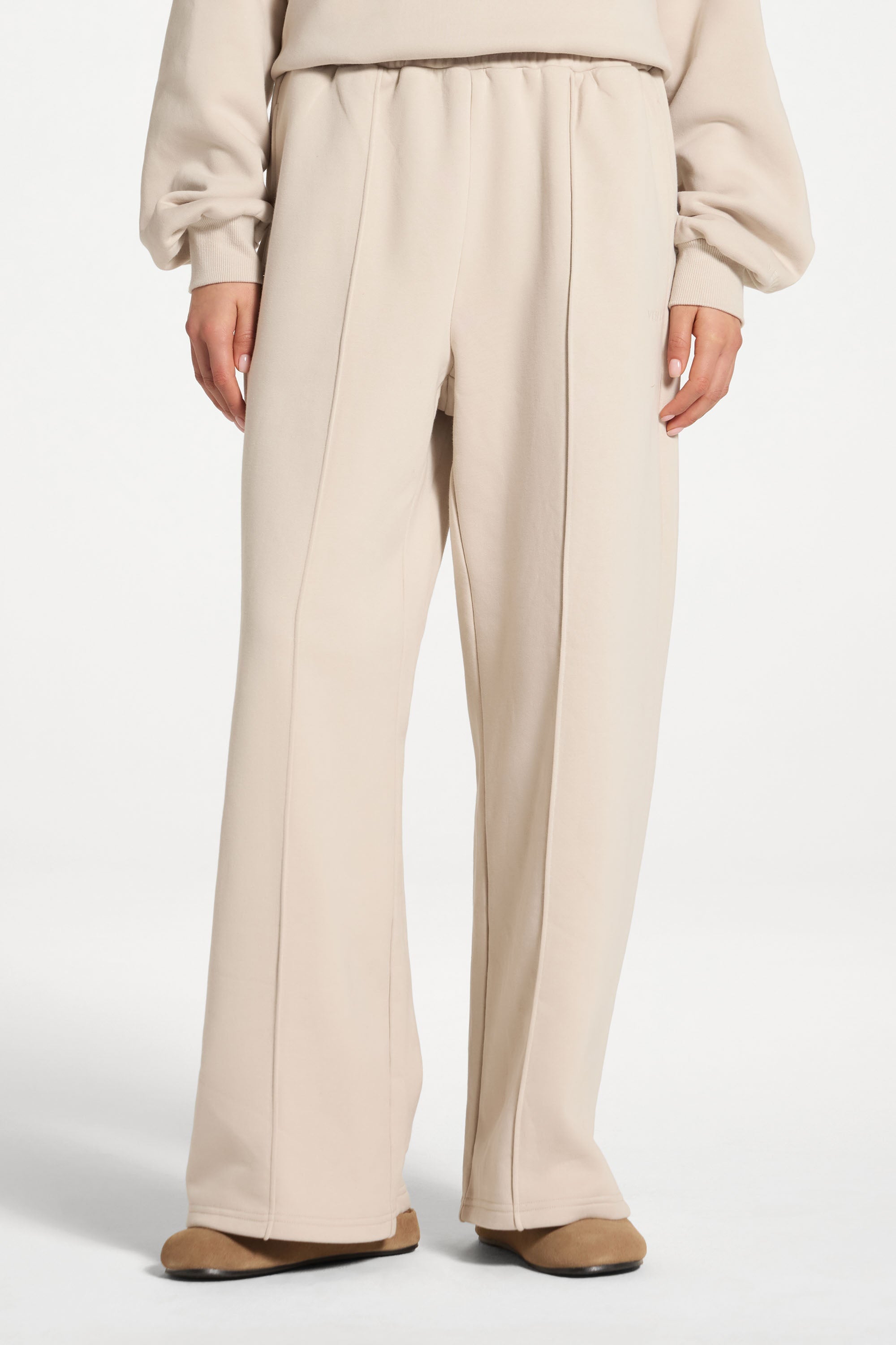 Cotton Pintuck Wide Leg Sweatpants - Stone Abayas Veiled