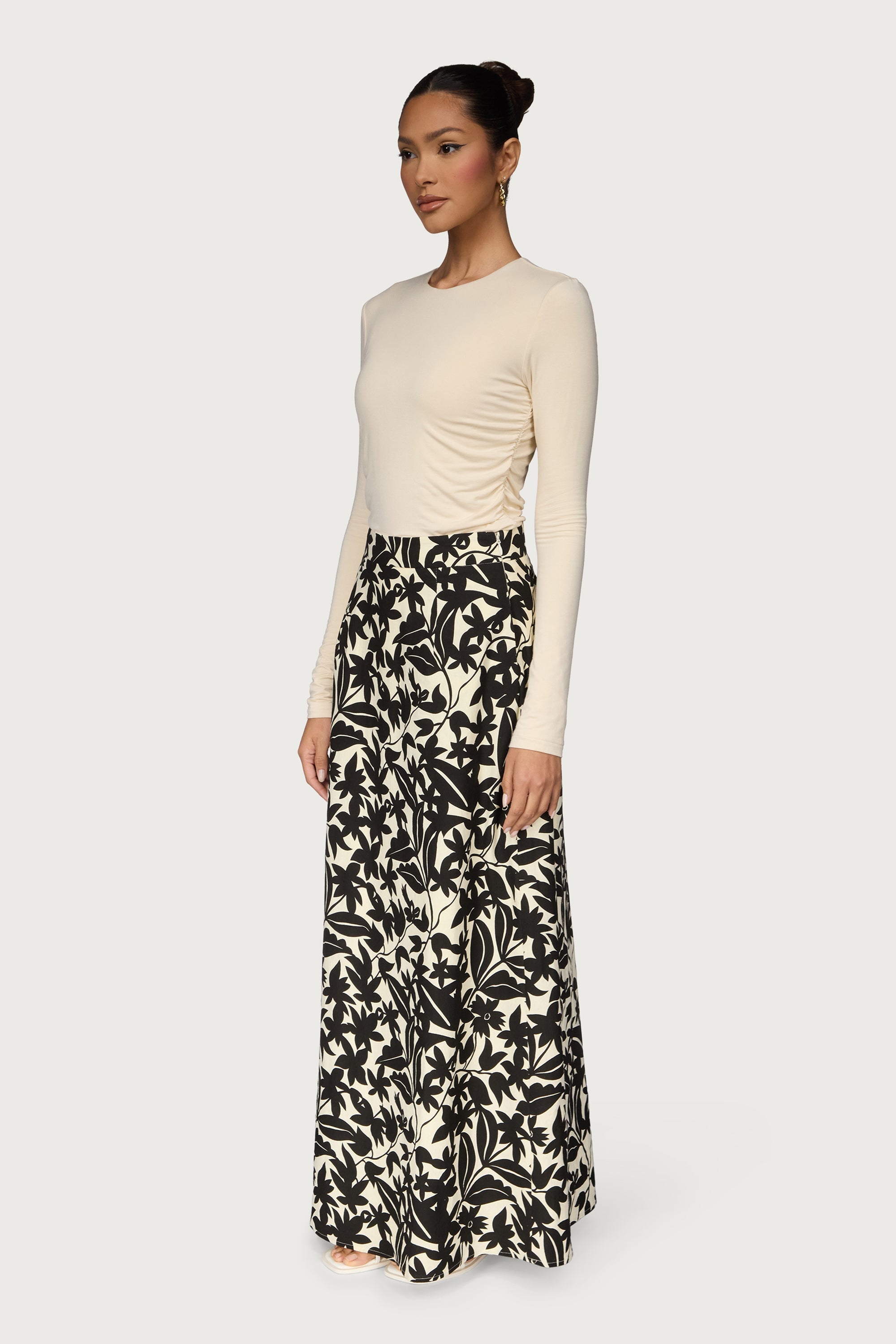 Cotton Printed Maxi Skirt - Black Floral Dresses Veiled