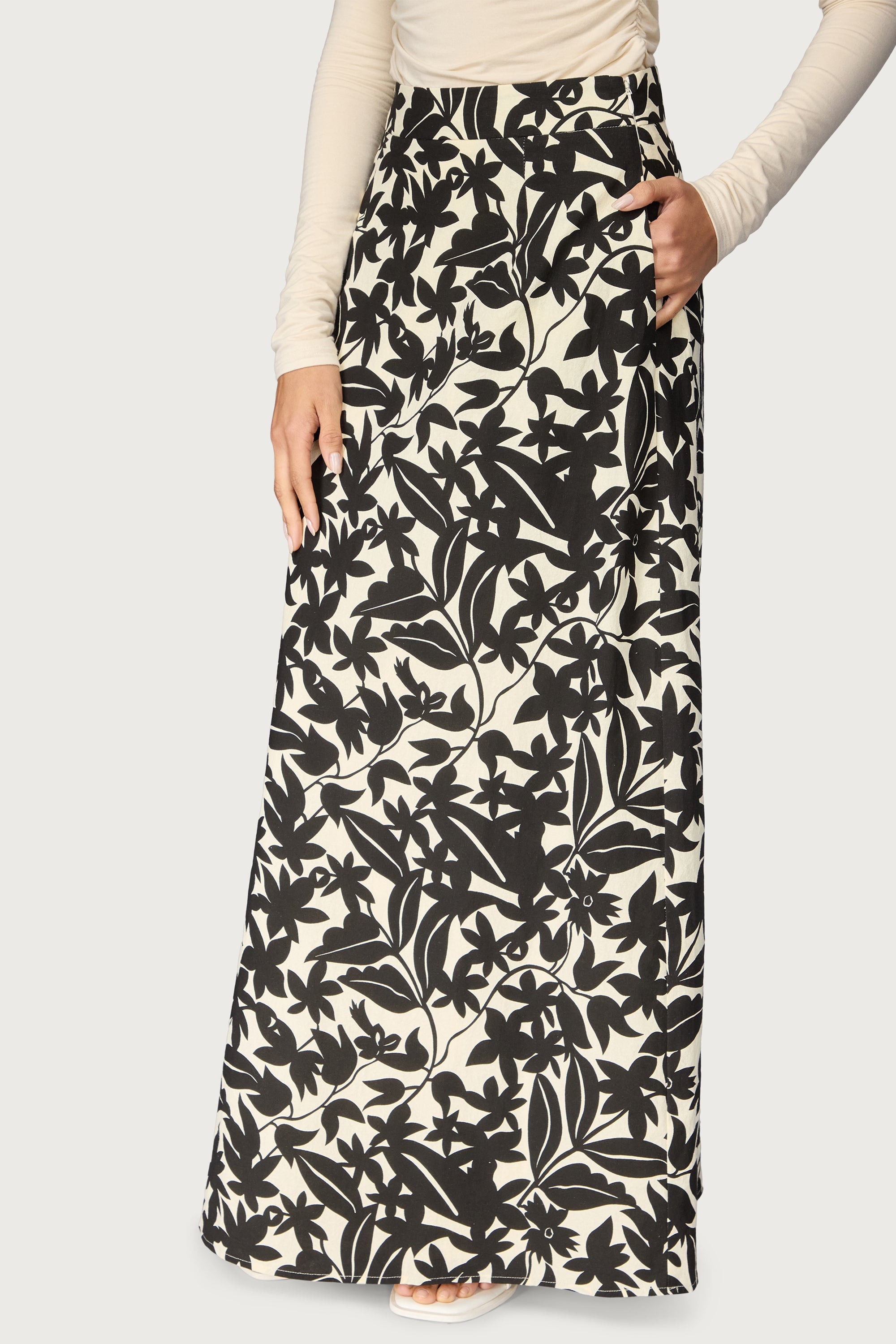 Cotton Printed Maxi Skirt - Black Floral Dresses Veiled