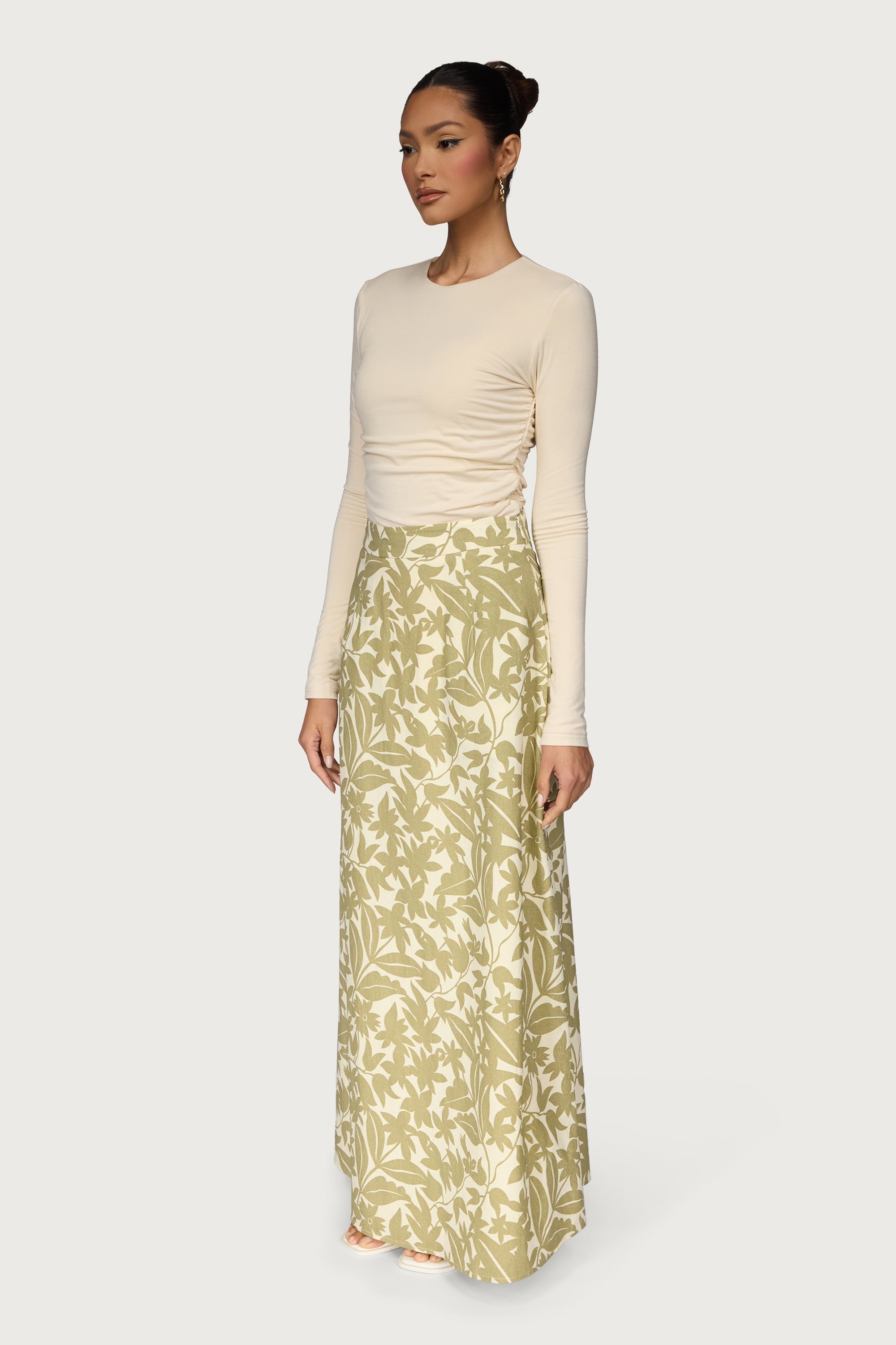 Cotton Printed Maxi Skirt - Green Floral Dresses Veiled