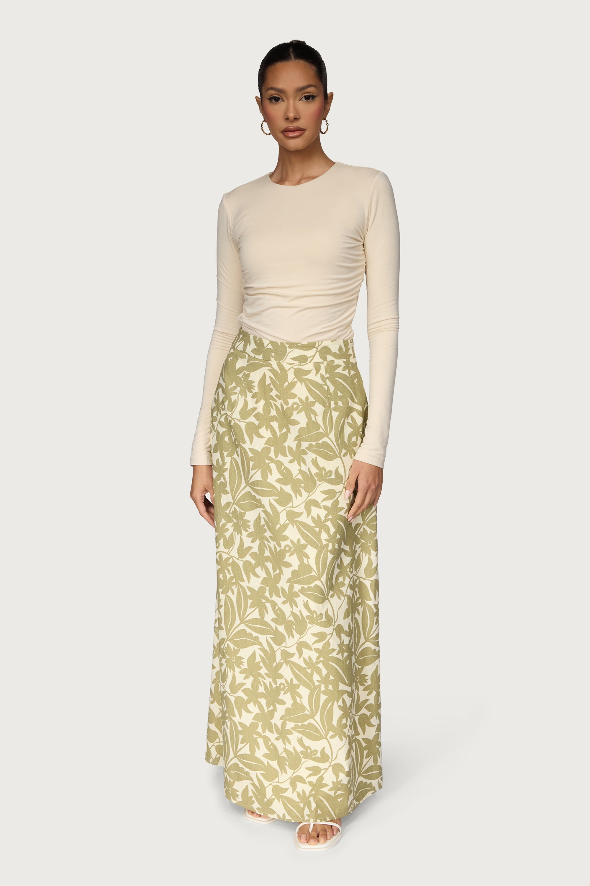 Cotton Printed Maxi Skirt - Green Floral Dresses Veiled