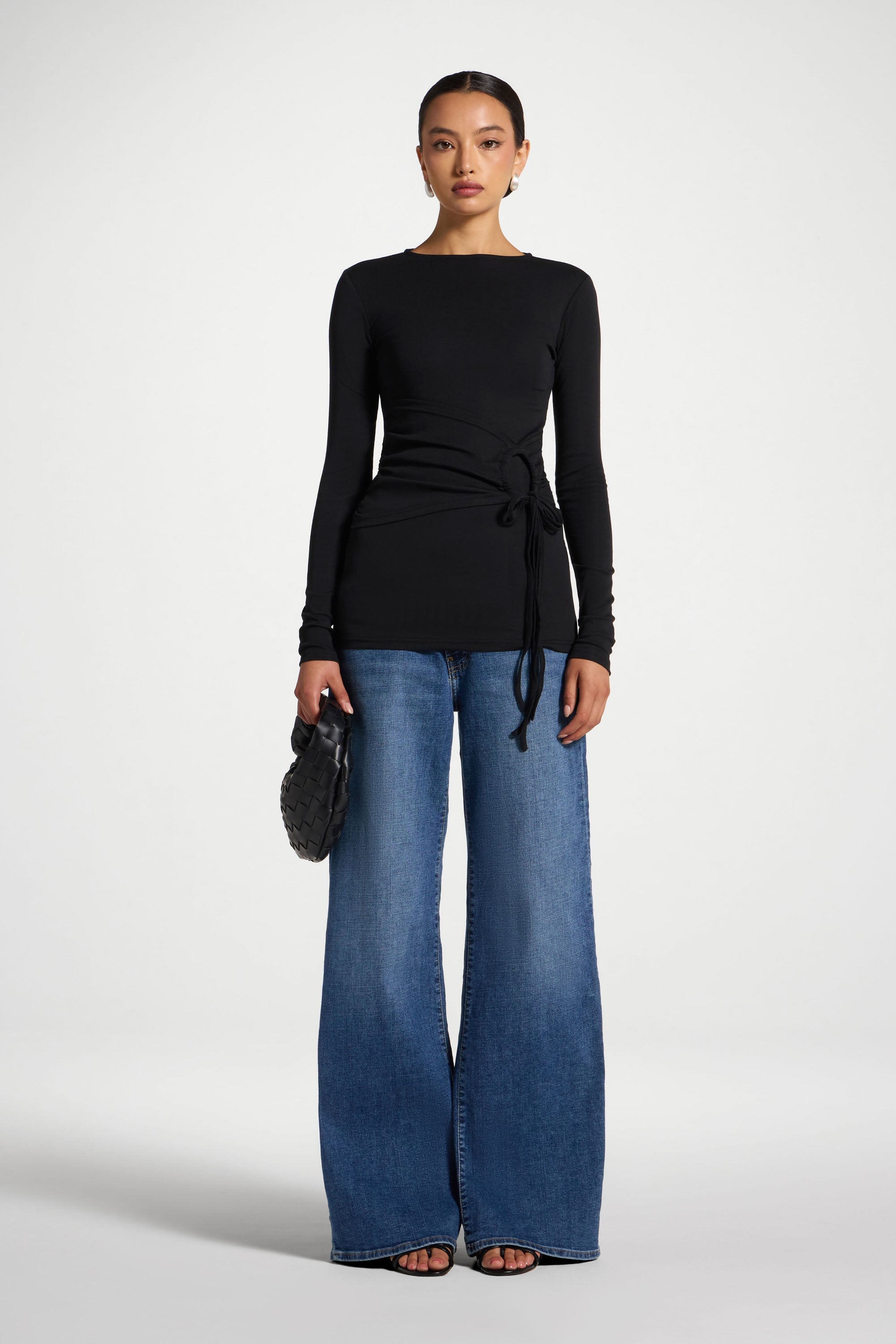 Cotton Side Tie Top - Black Top Veiled