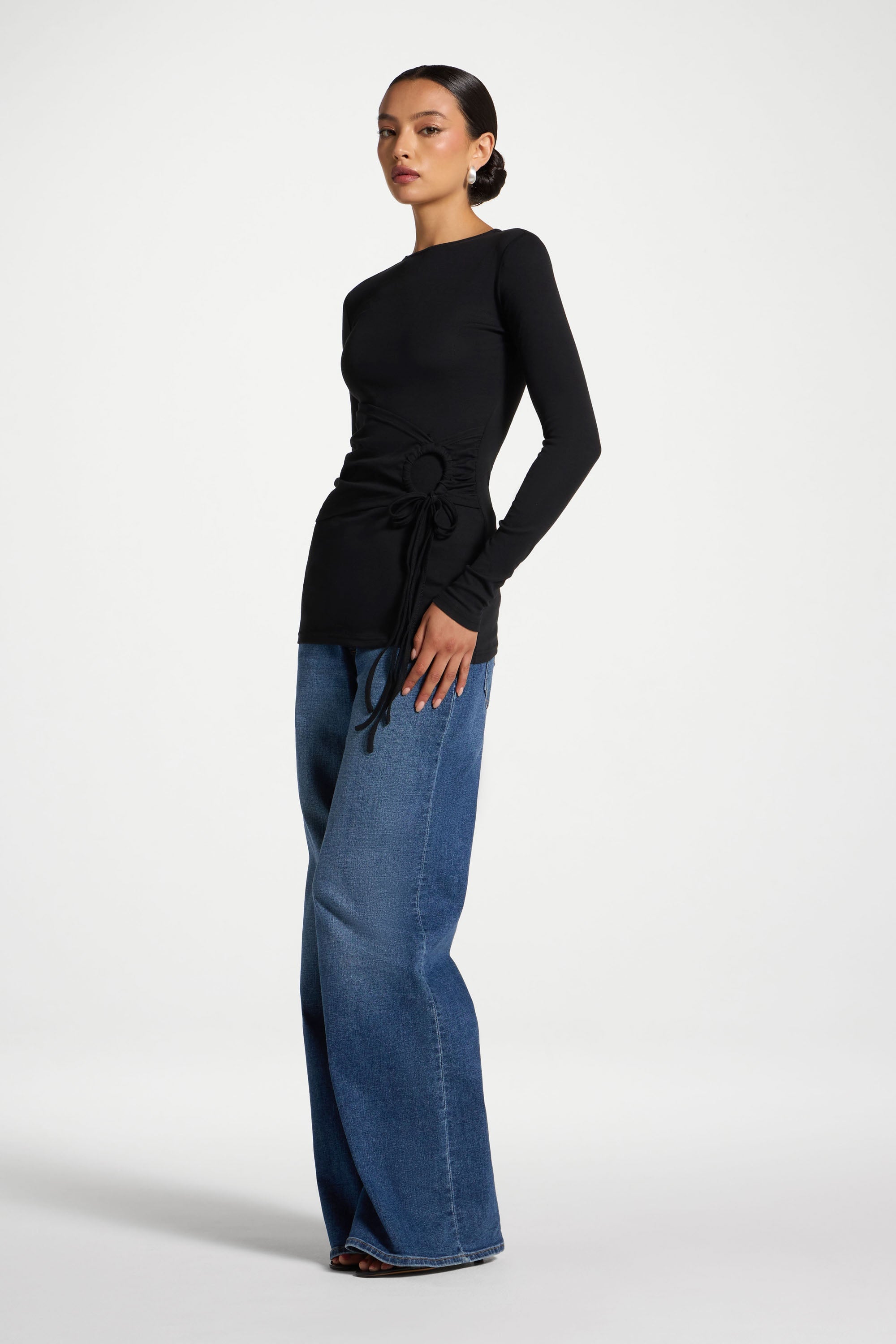 Cotton Side Tie Top - Black Top Veiled
