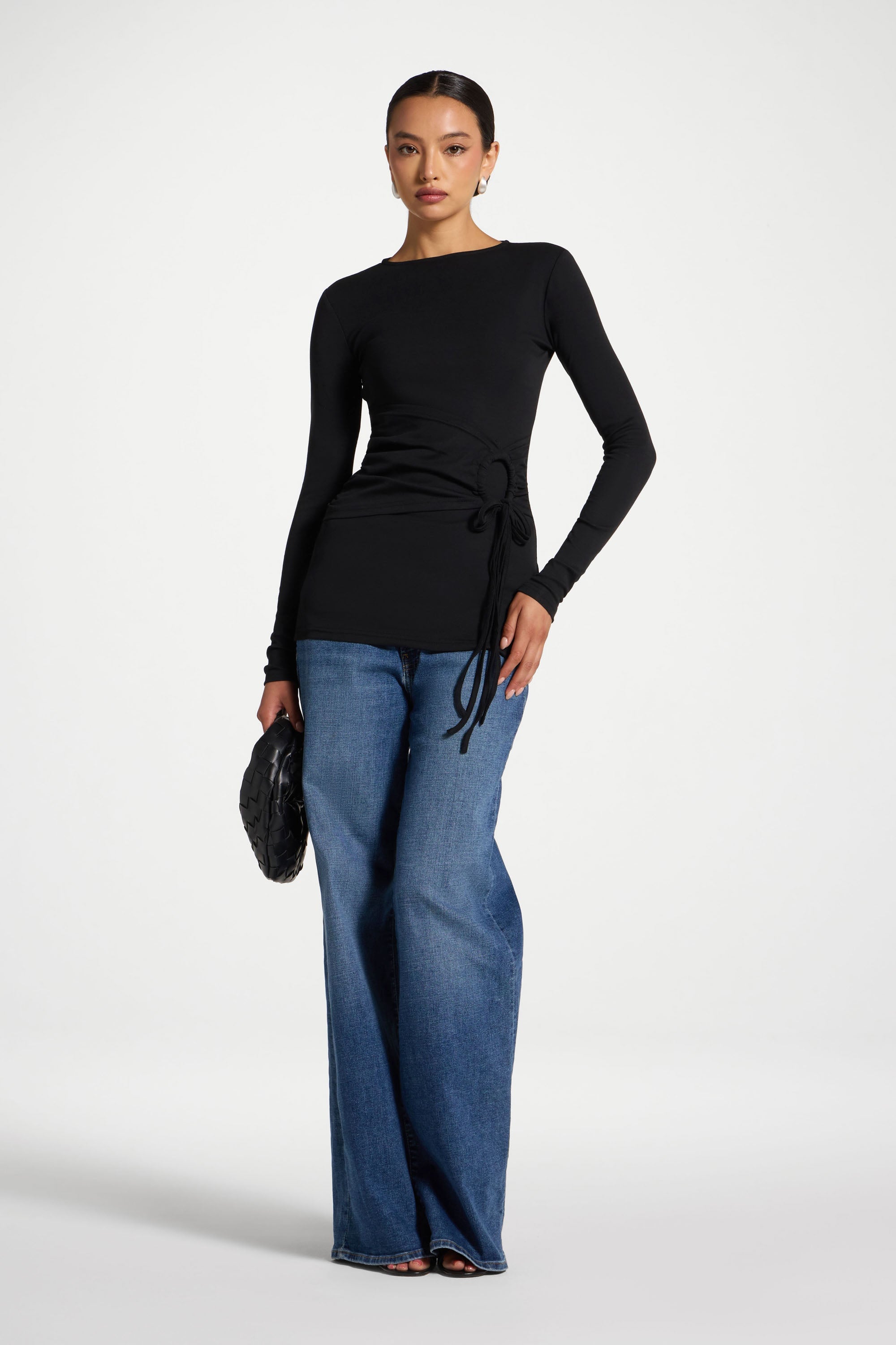 Cotton Side Tie Top - Black Top Veiled