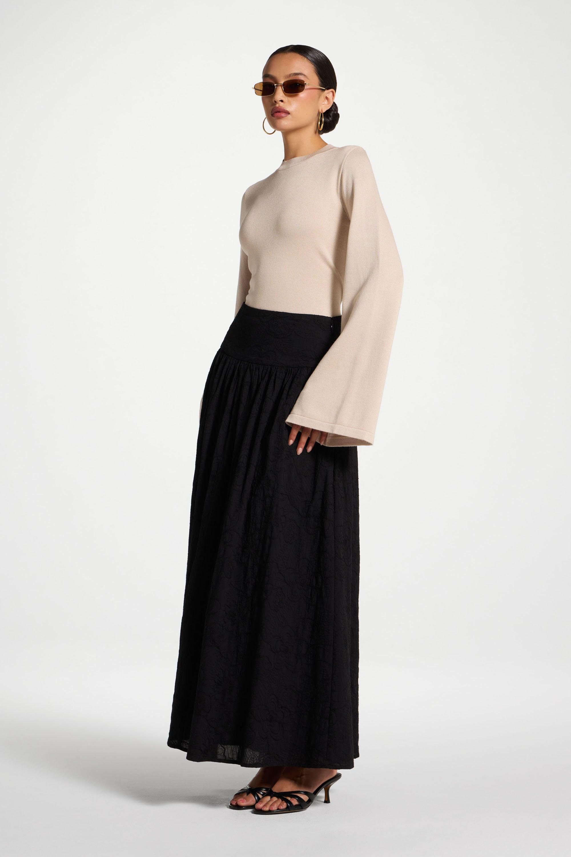 Cotton Skirt - Black Skirt Veiled