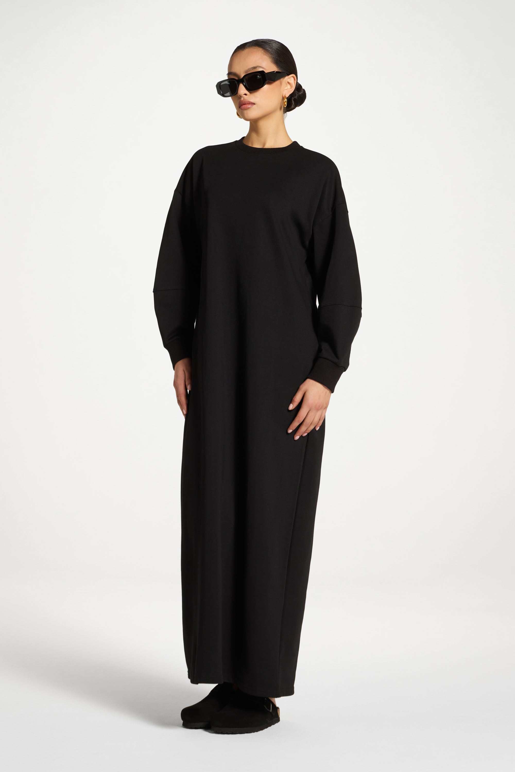 Cotton Sweatshirt Dress - Black Abayas Veiled