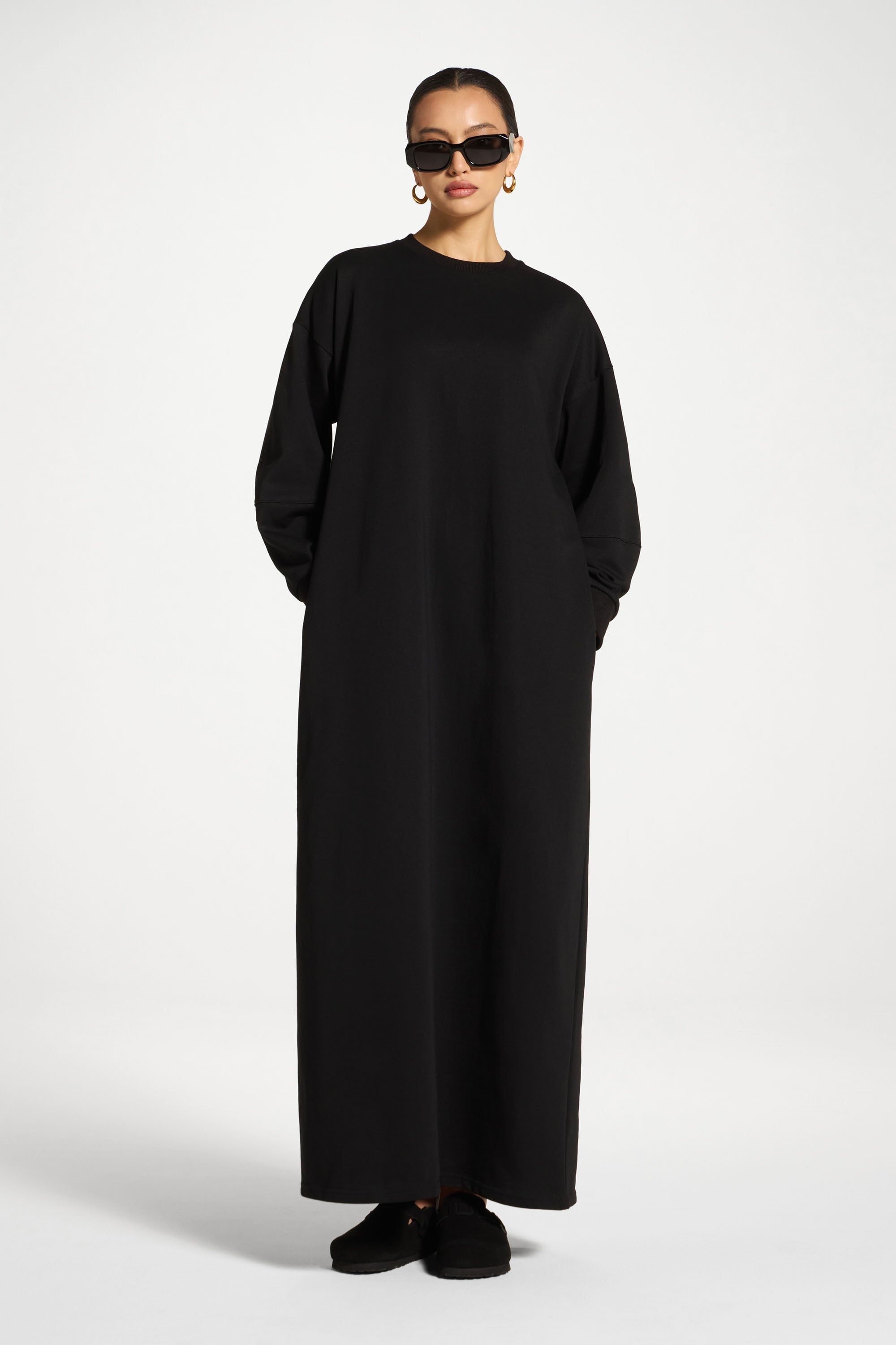 Cotton Sweatshirt Dress - Black Abayas Veiled