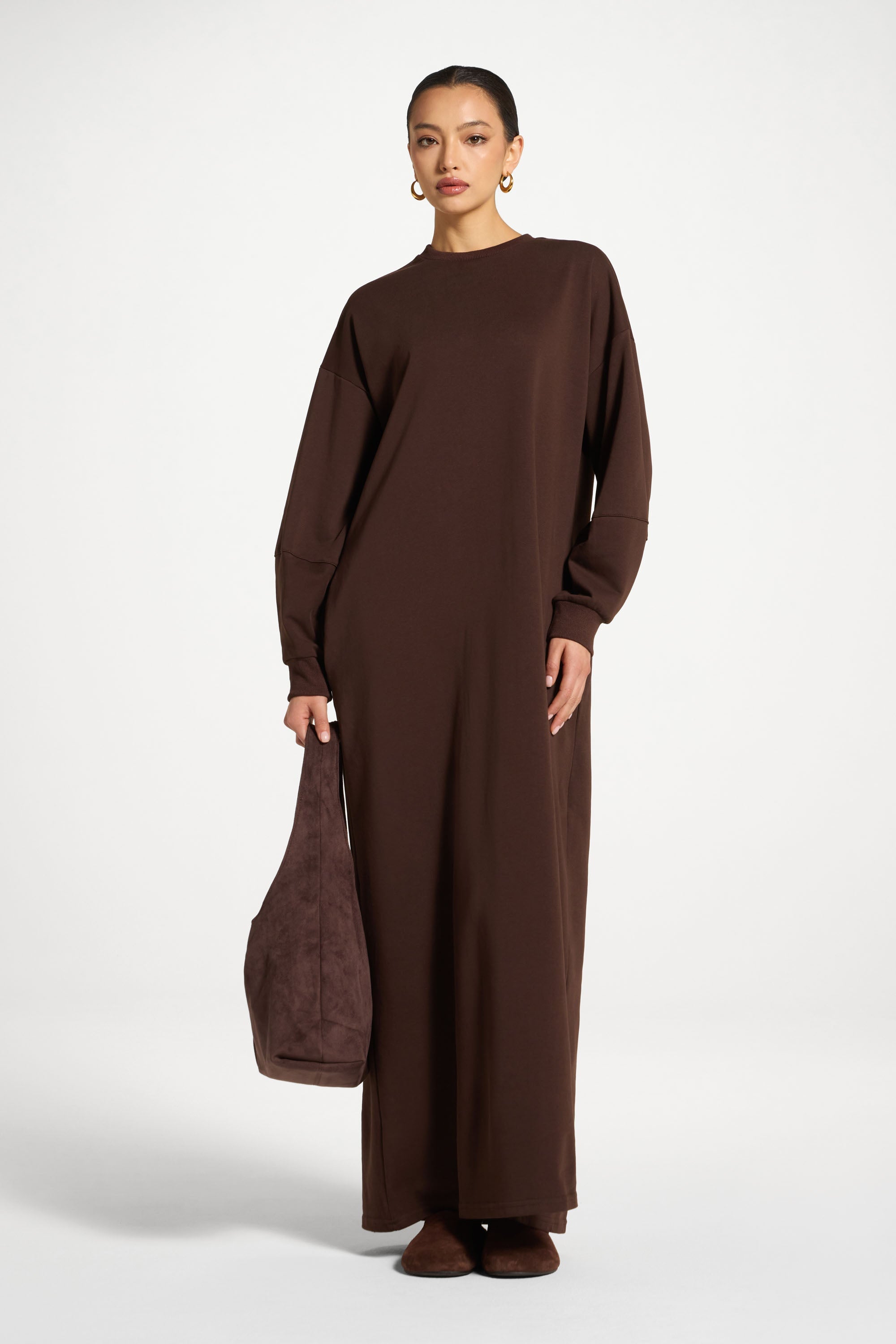 Cotton Sweatshirt Dress - Coffee Abayas Veiled