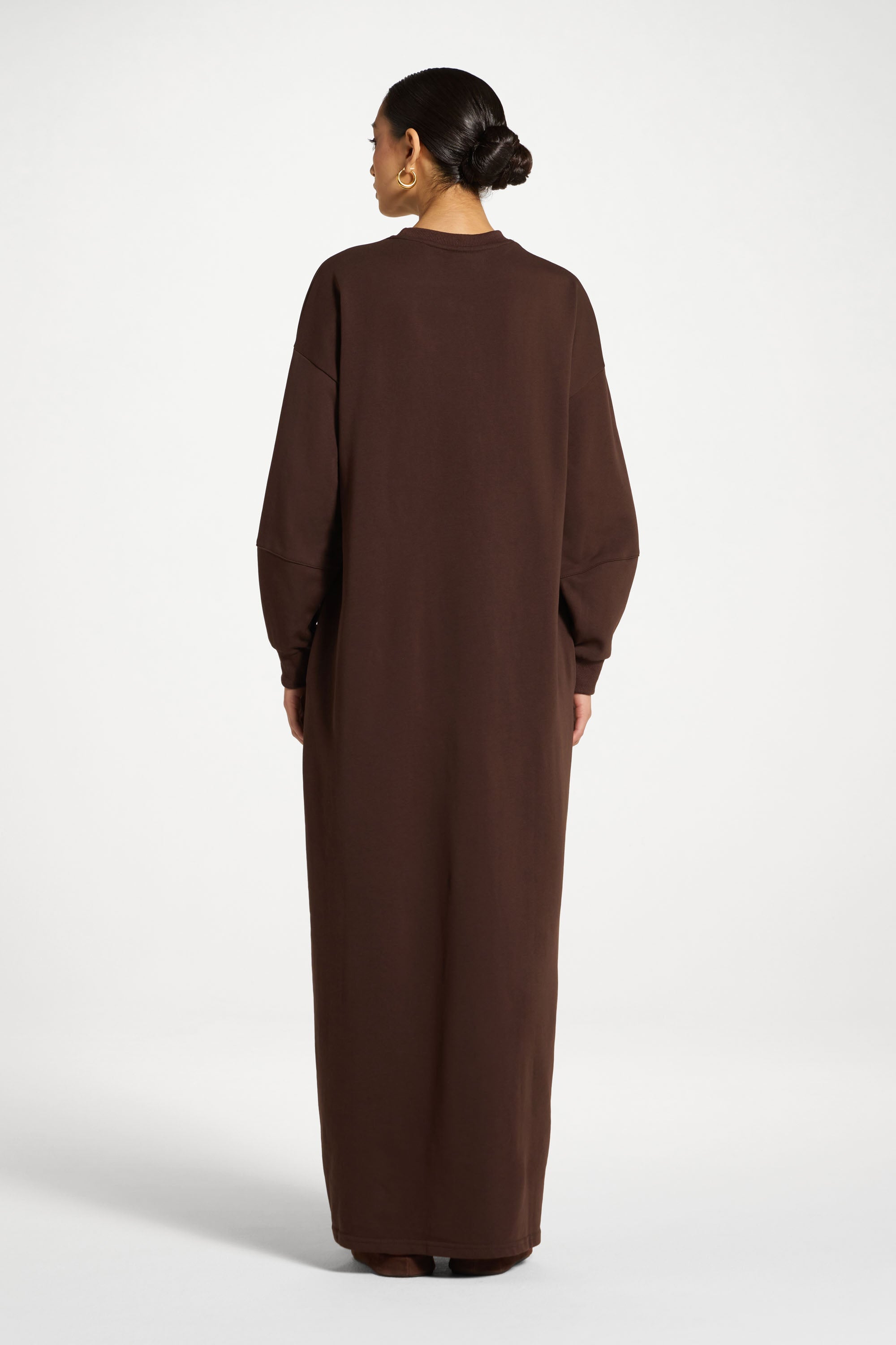 Cotton Sweatshirt Dress - Coffee Abayas Veiled