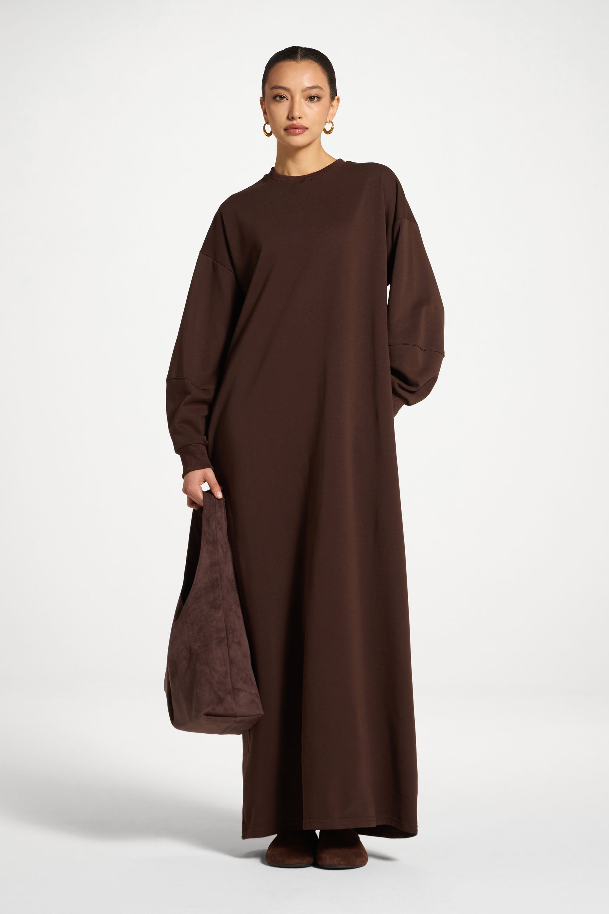Cotton Sweatshirt Dress - Coffee Abayas Veiled