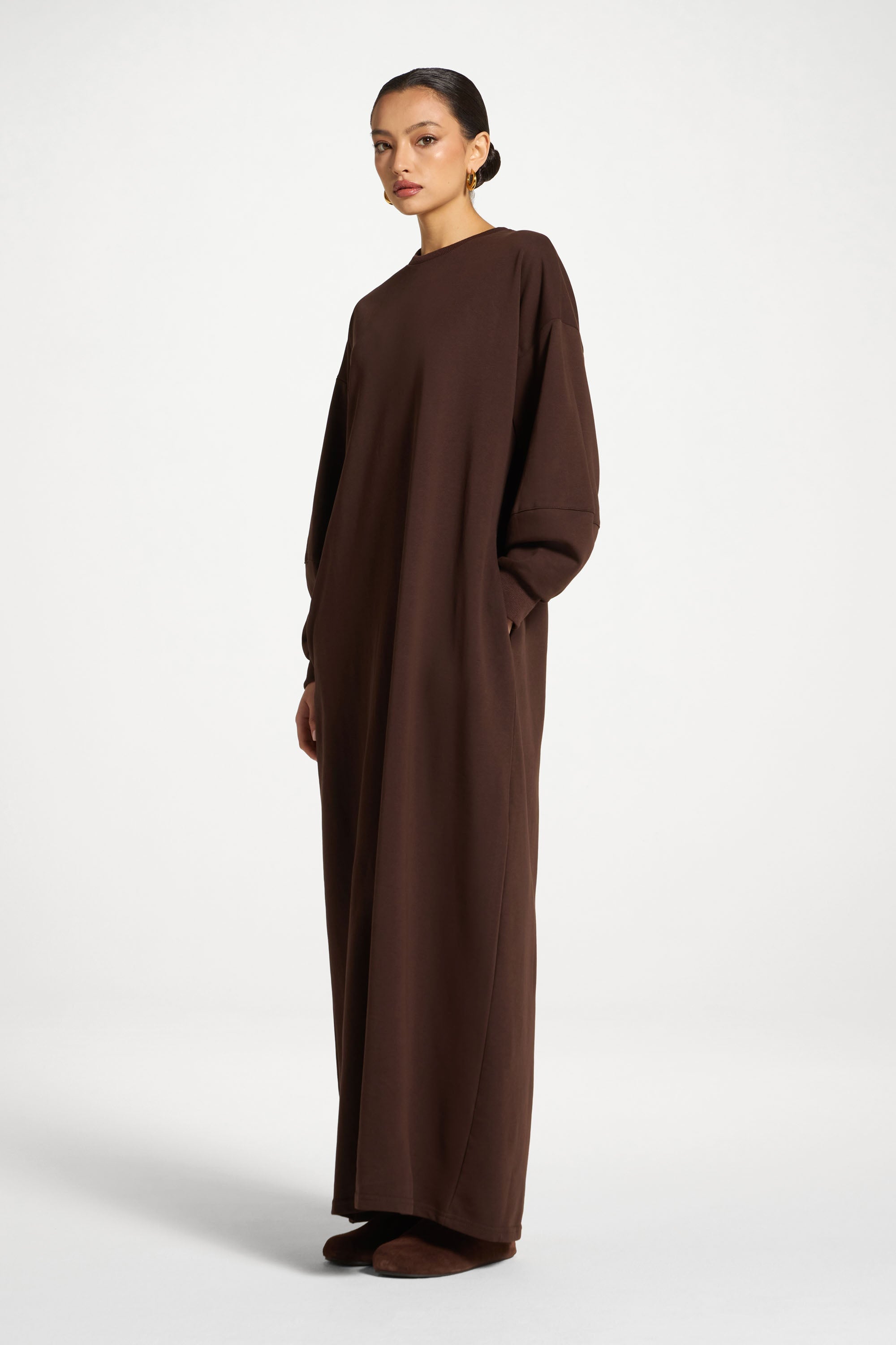 Cotton Sweatshirt Dress - Coffee Abayas Veiled