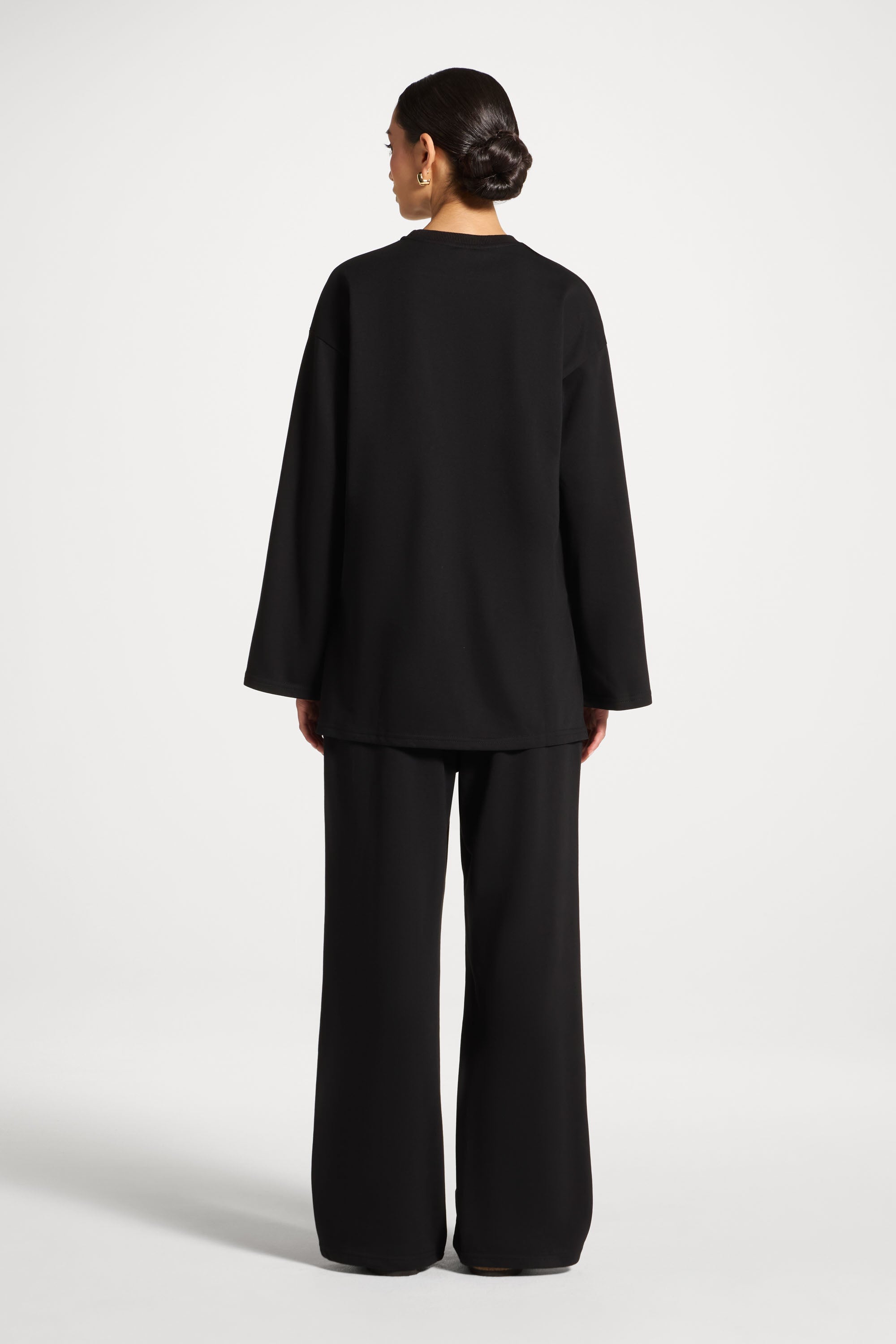 Cotton Sweatshirt Top - Black Abayas Veiled
