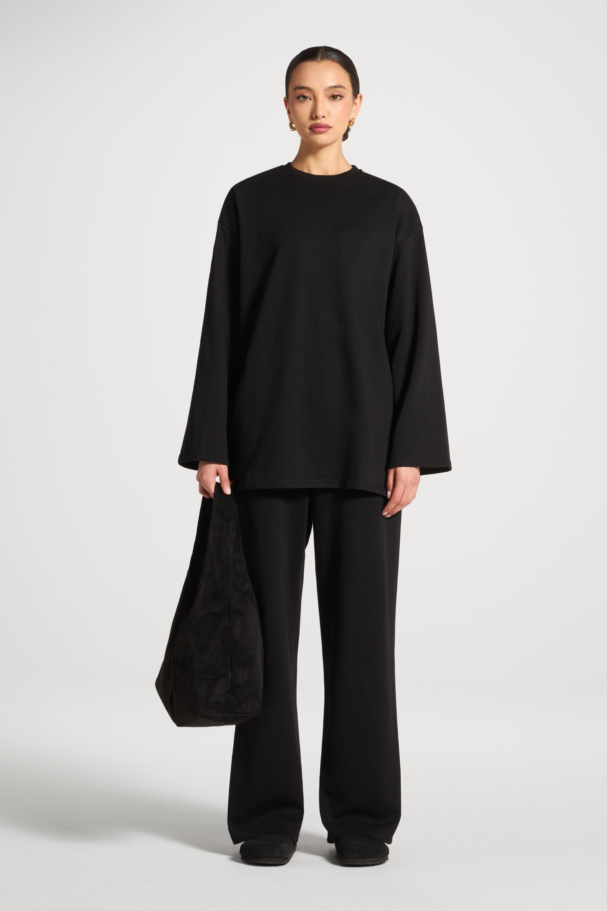 Cotton Sweatshirt Top - Black Abayas Veiled