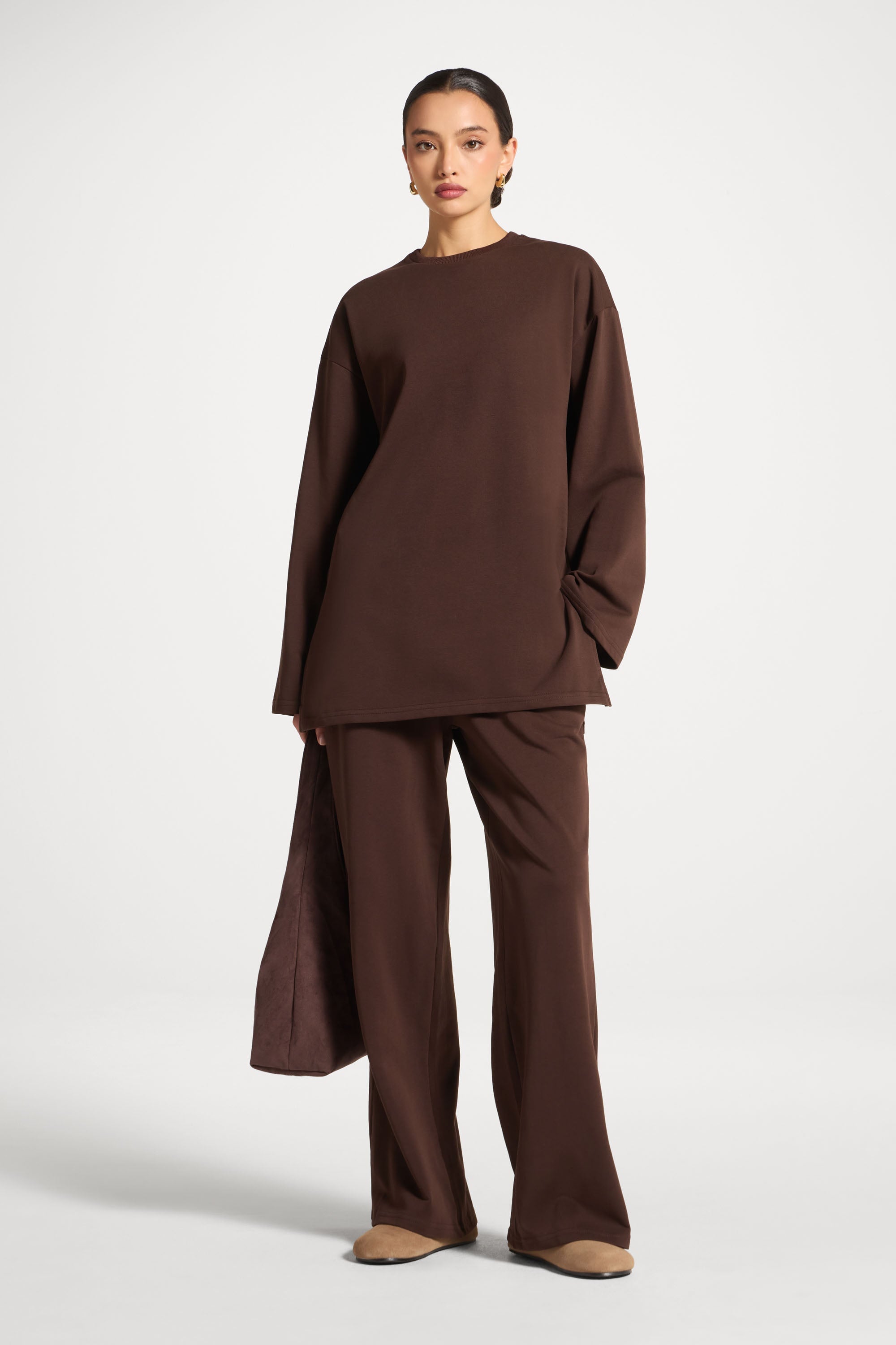 Cotton Sweatshirt Top - Coffee Abayas Veiled