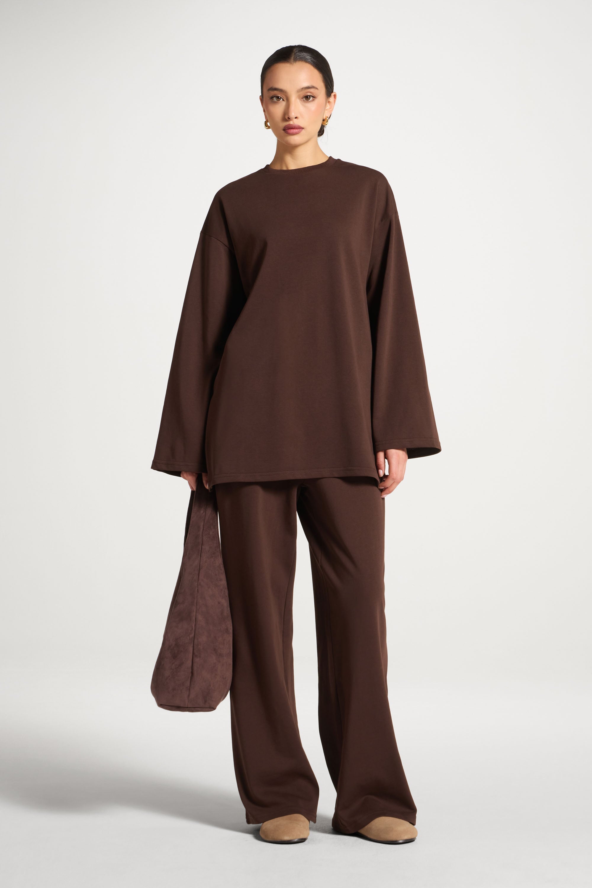 Cotton Sweatshirt Top - Coffee Abayas Veiled