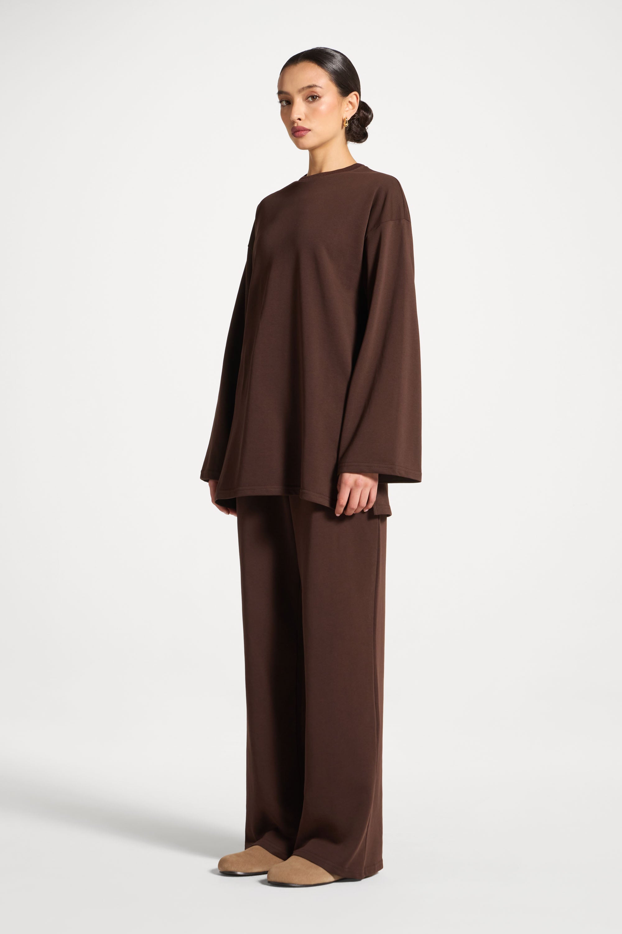 Cotton Sweatshirt Top - Coffee Abayas Veiled