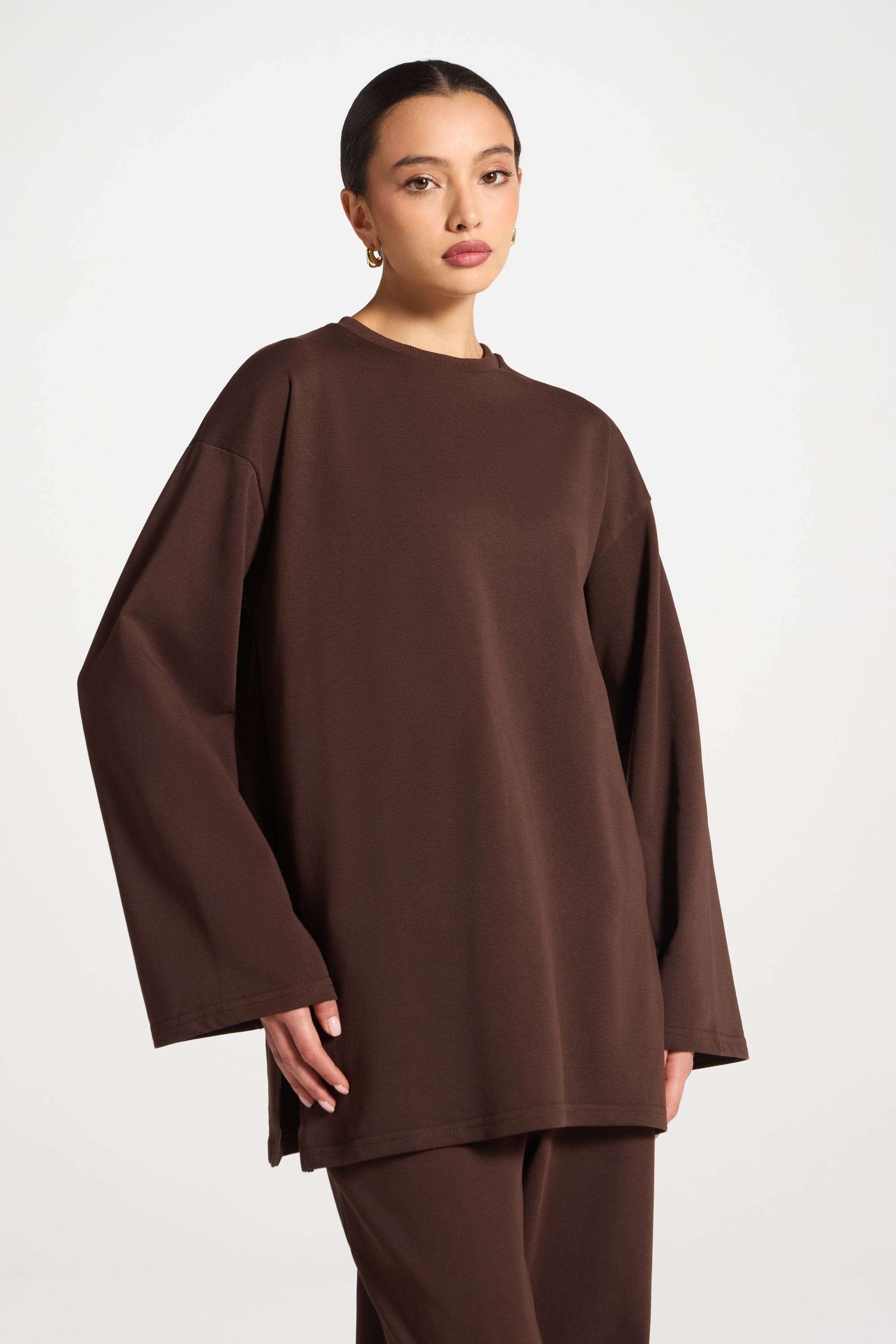 Cotton Sweatshirt Top - Coffee Abayas Veiled