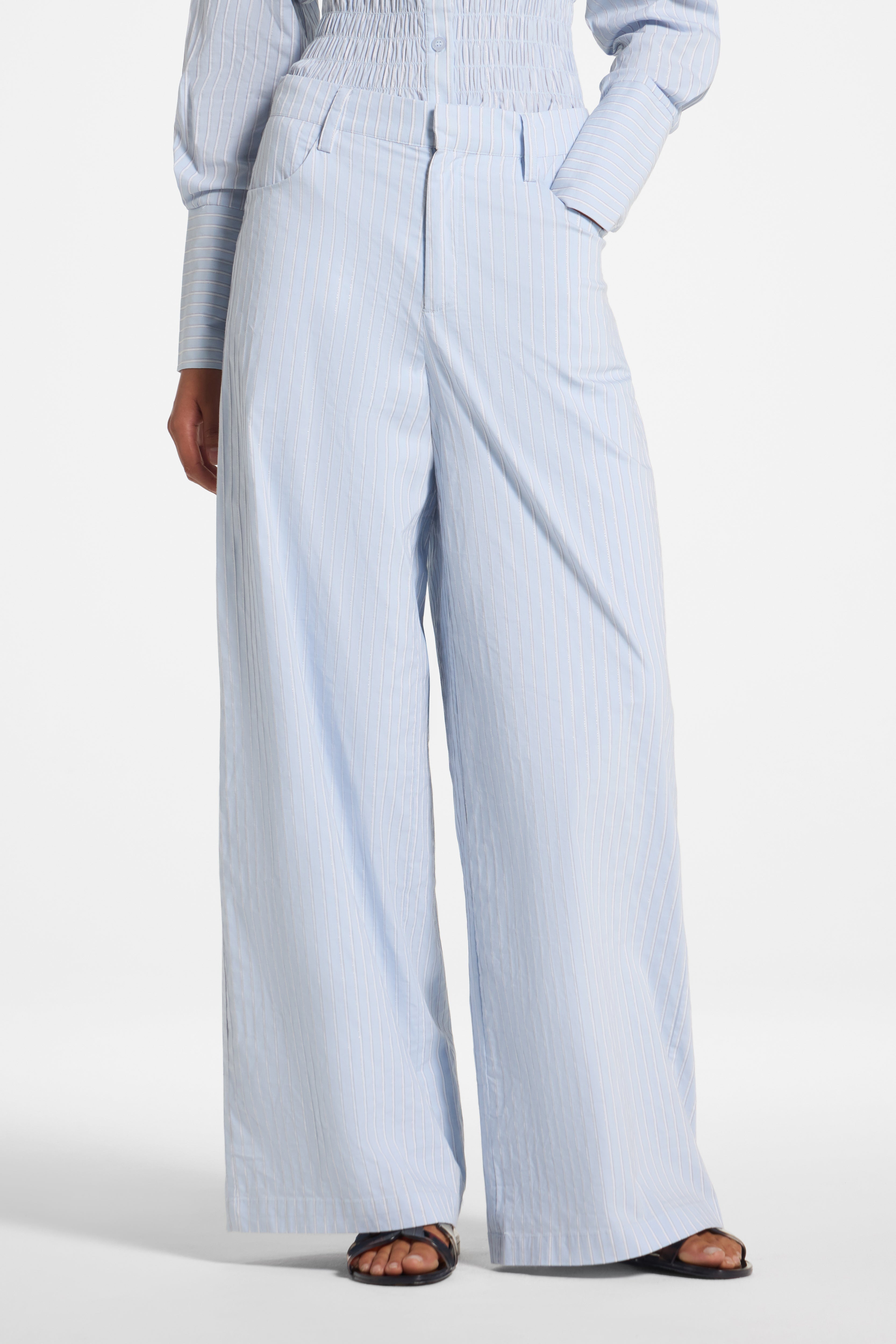 Cotton Wide Leg Pant - Blue Pants Veiled