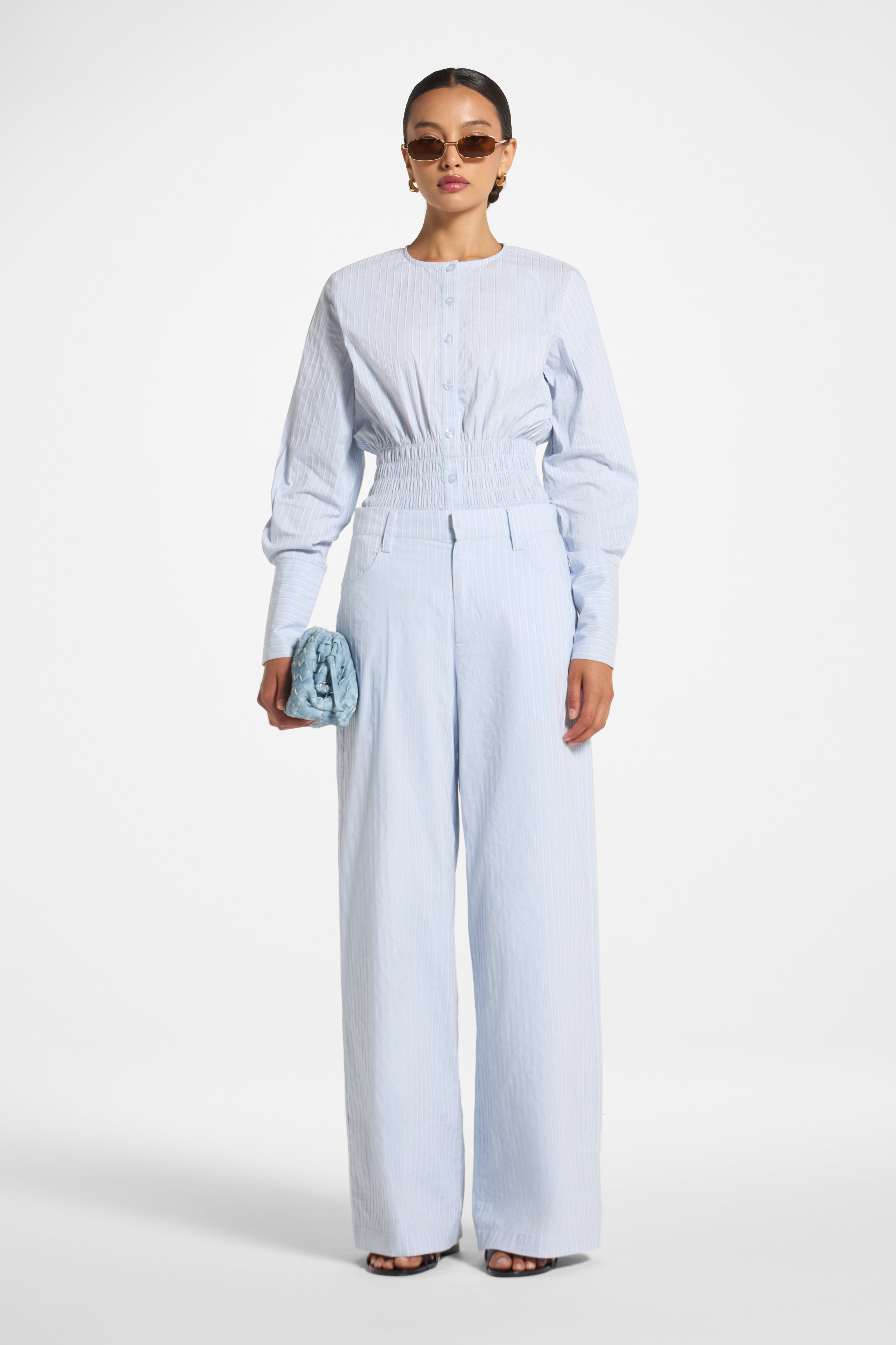Cotton Wide Leg Pant - Blue Pants Veiled