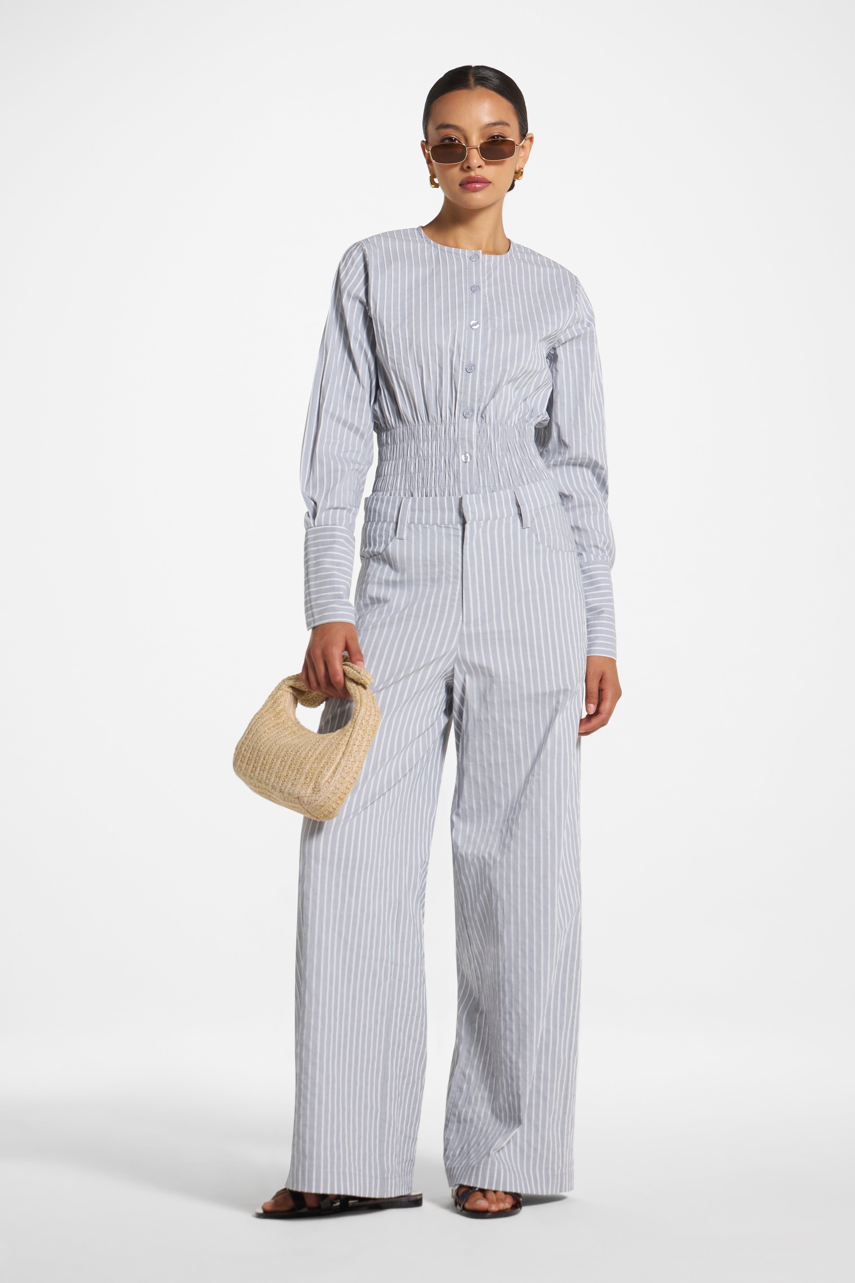 Cotton Wide Leg Pant - Slate Pants Veiled
