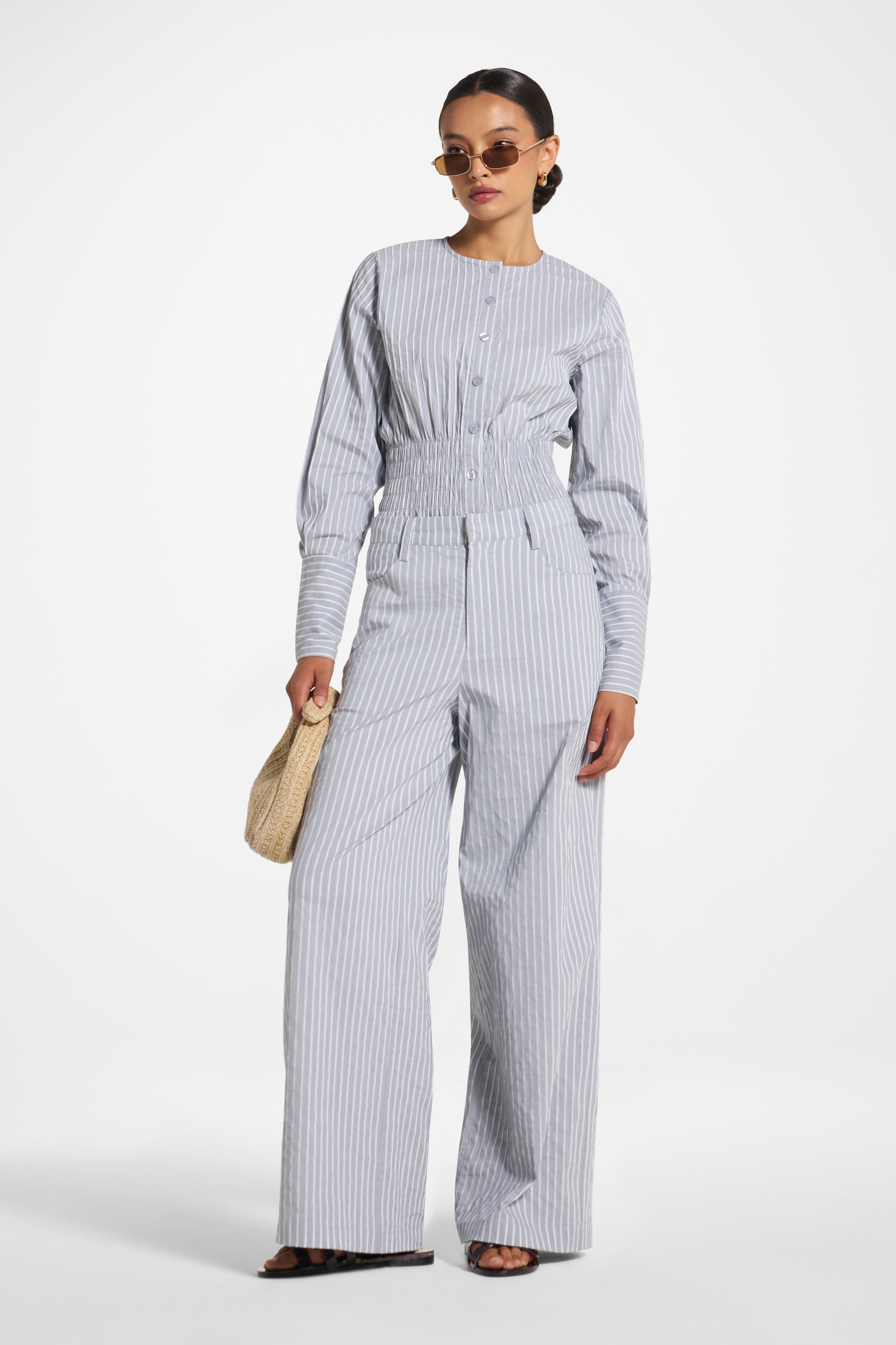 Cotton Wide Leg Pant - Slate Pants Veiled