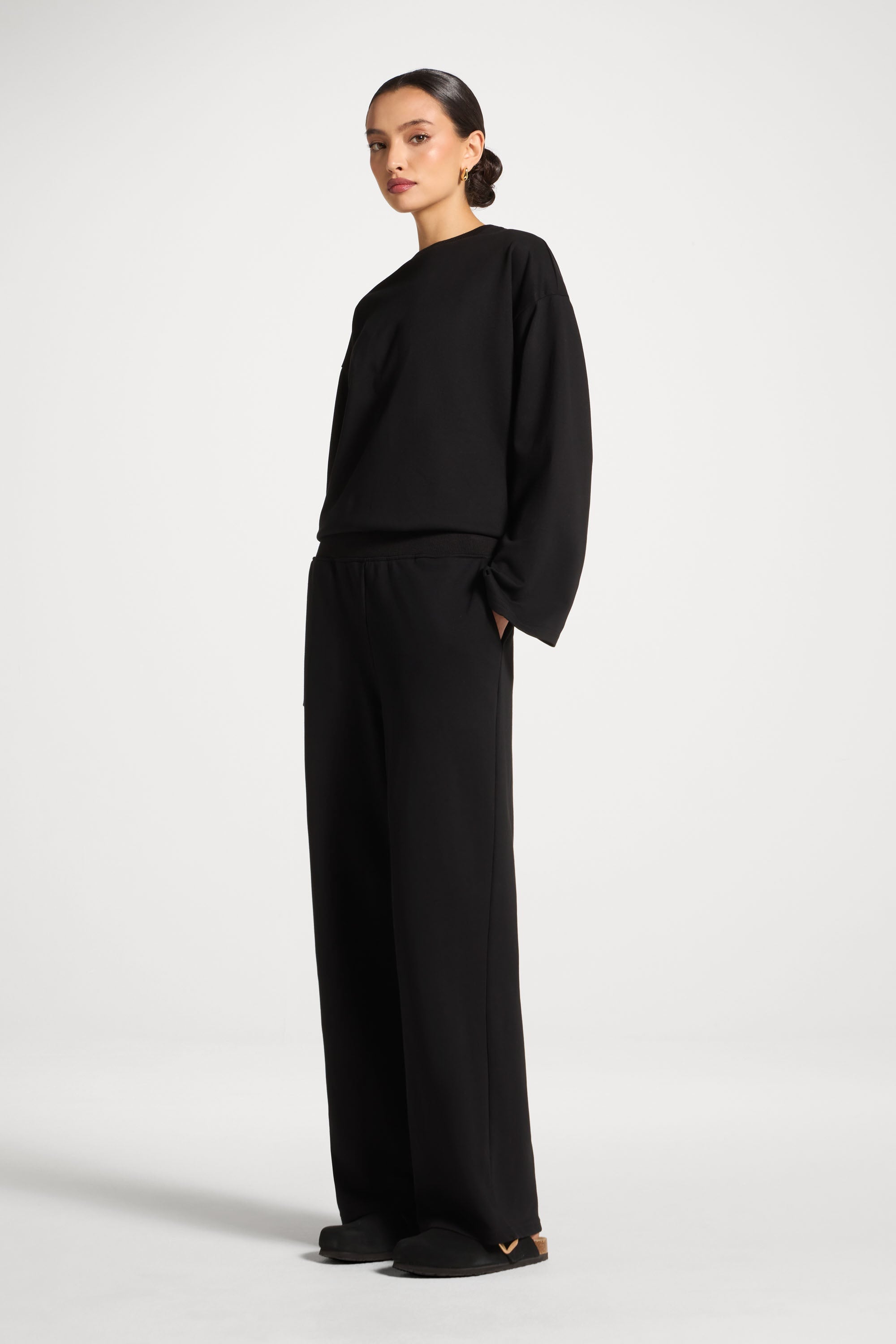 Cotton Wide Leg Pants - Black Abayas Veiled