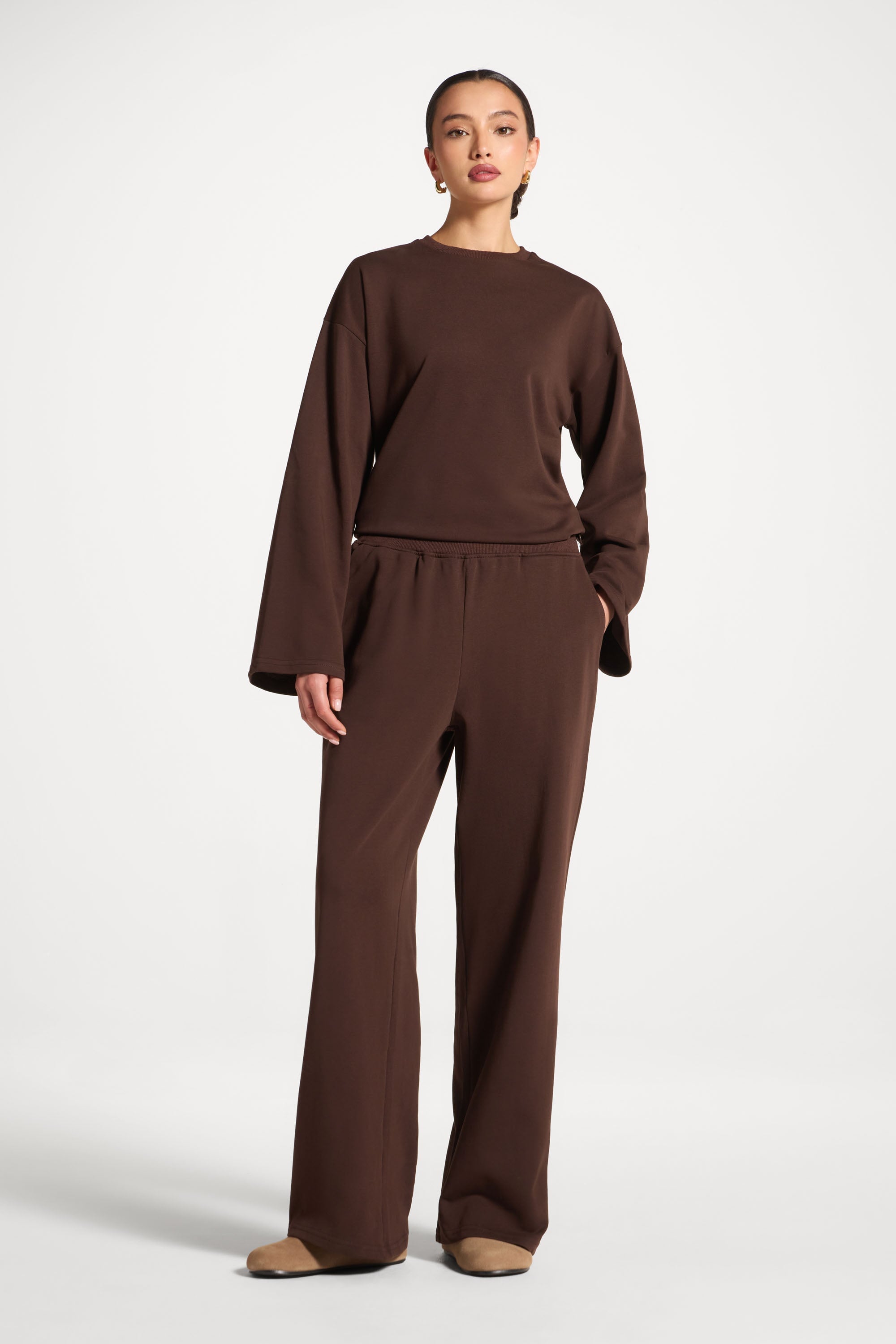 Cotton Wide Leg Pants - Coffee Abayas Veiled