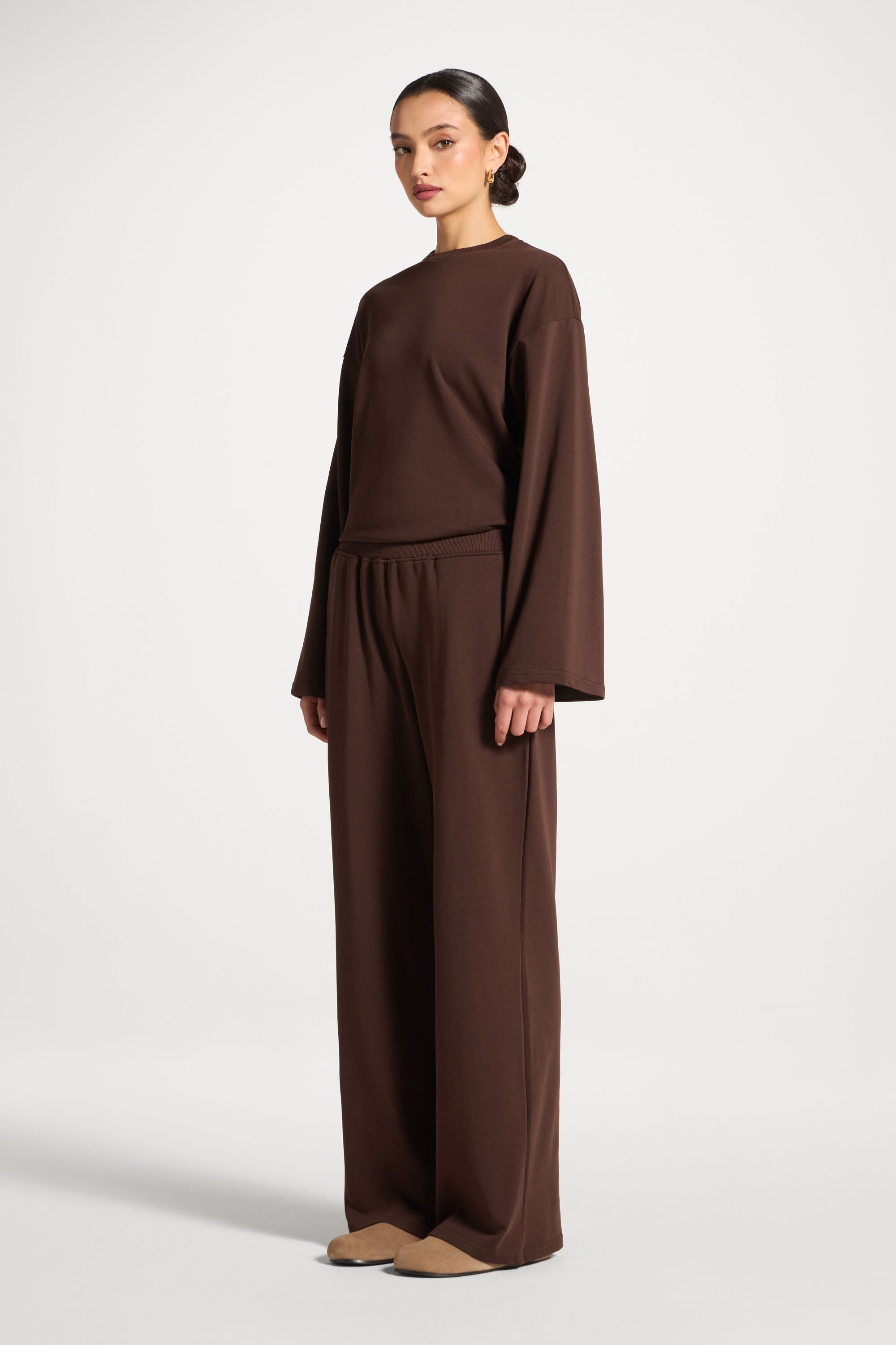 Cotton Wide Leg Pants - Coffee Abayas Veiled