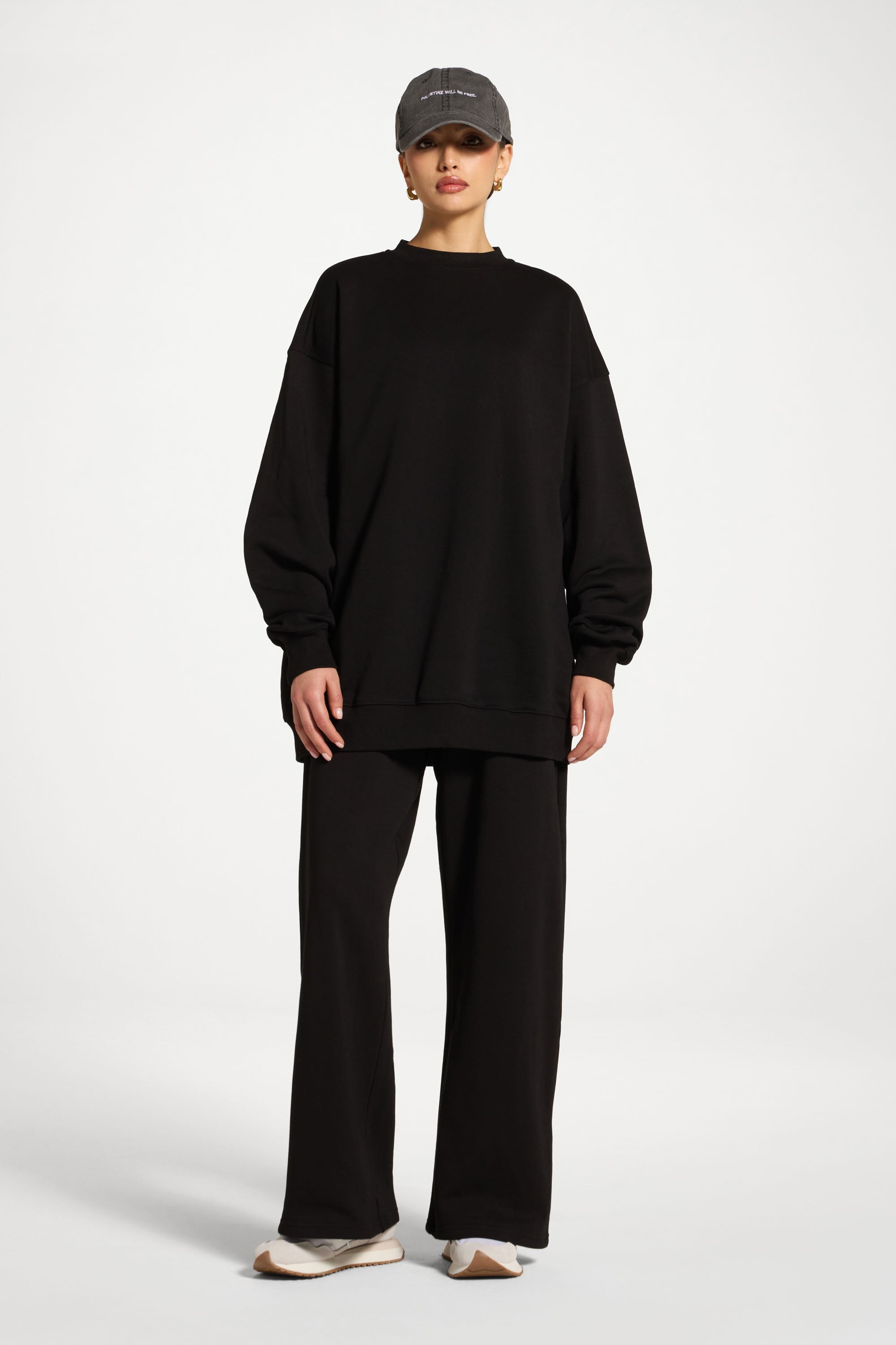 Cotton Wide Leg Sweatpants - Black Abayas Veiled