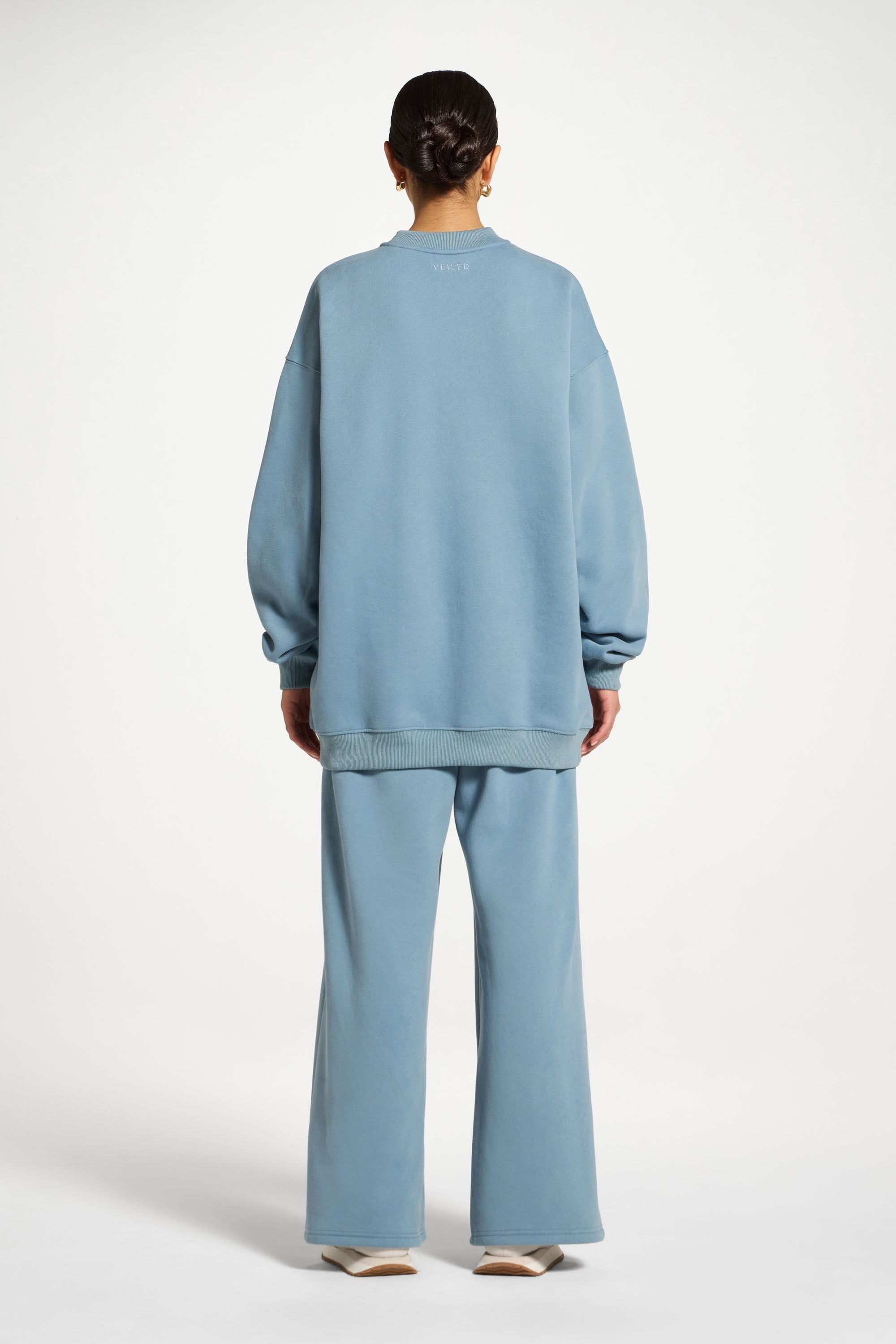 Cotton Wide Leg Sweatpants - Steel Blue Abayas Veiled